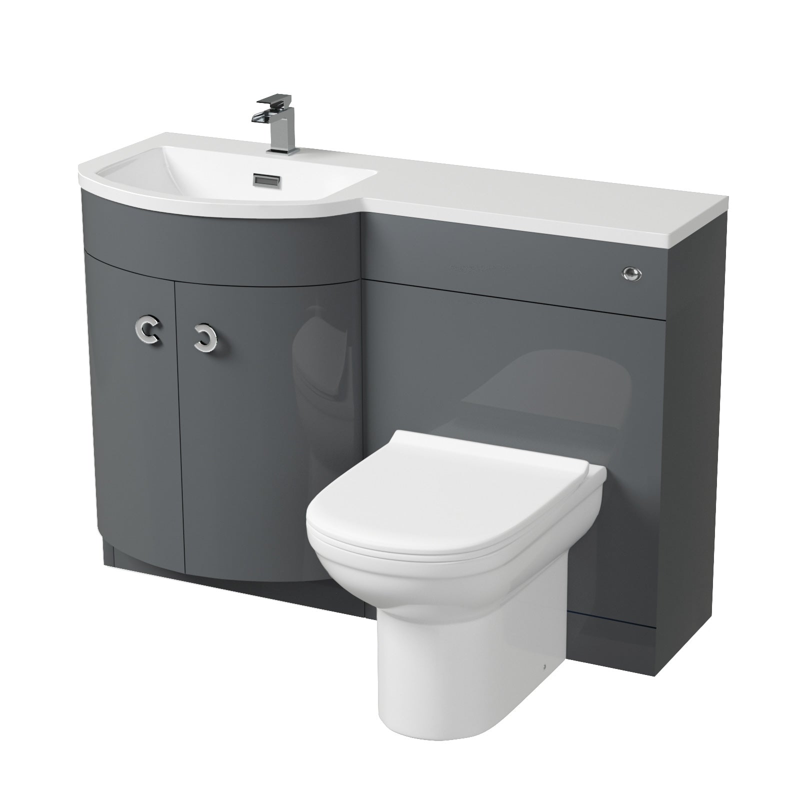 Dene Grey 1100mm Bathroom Basin LH Sink Vanity Unit Back To Wall WC Toilet