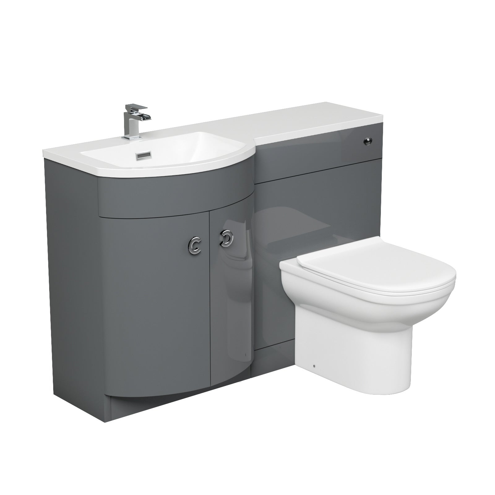 Dene Grey 1100mm Bathroom Basin LH Sink Vanity Unit Back To Wall WC Toilet