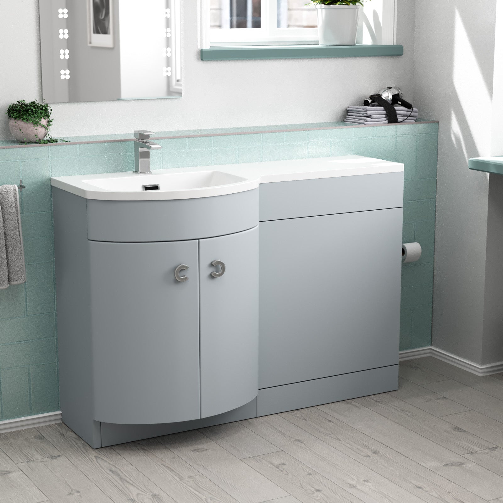 Dene 1100mm Matte Grey Left Hand Freestanding Basin Vanity & WC Unit