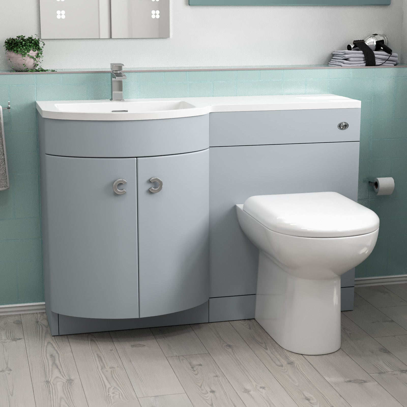 Dene Matte Grey 1100mm Left Hand Sink Combination Vanity Unit & BTW Toilet