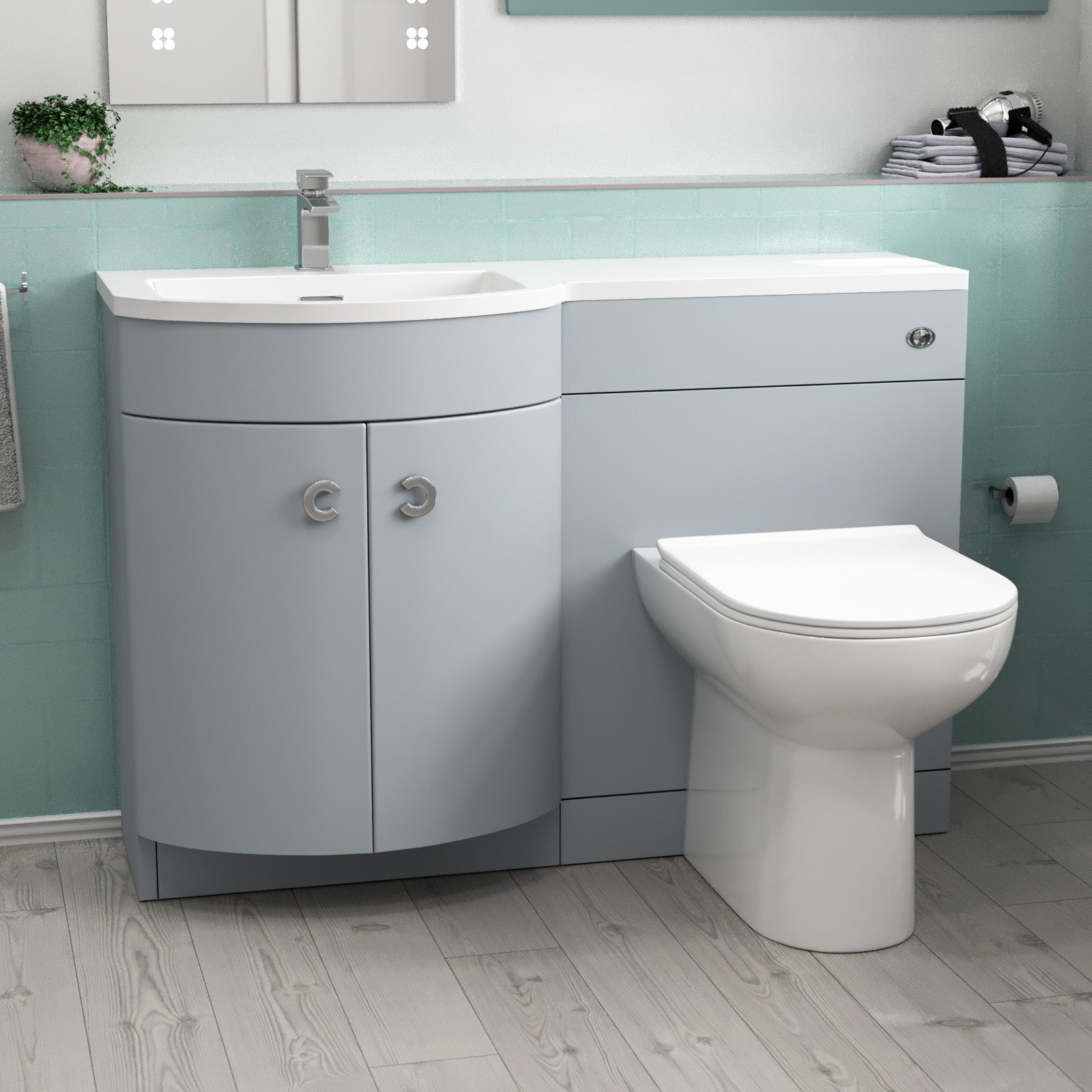 Dene Matte Grey 1100mm Left Hand Sink Combination Vanity Unit & BTW Toilet