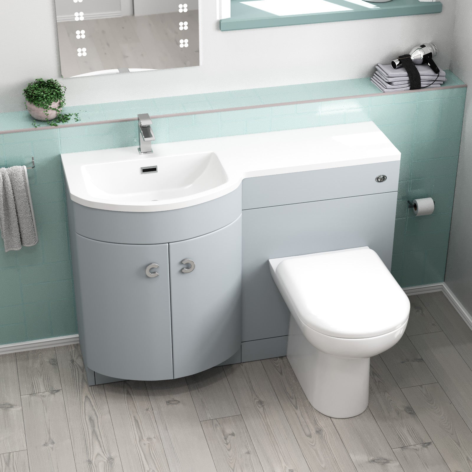 Dene Matte Grey 1100mm Left Hand Sink Combination Vanity Unit & BTW Toilet