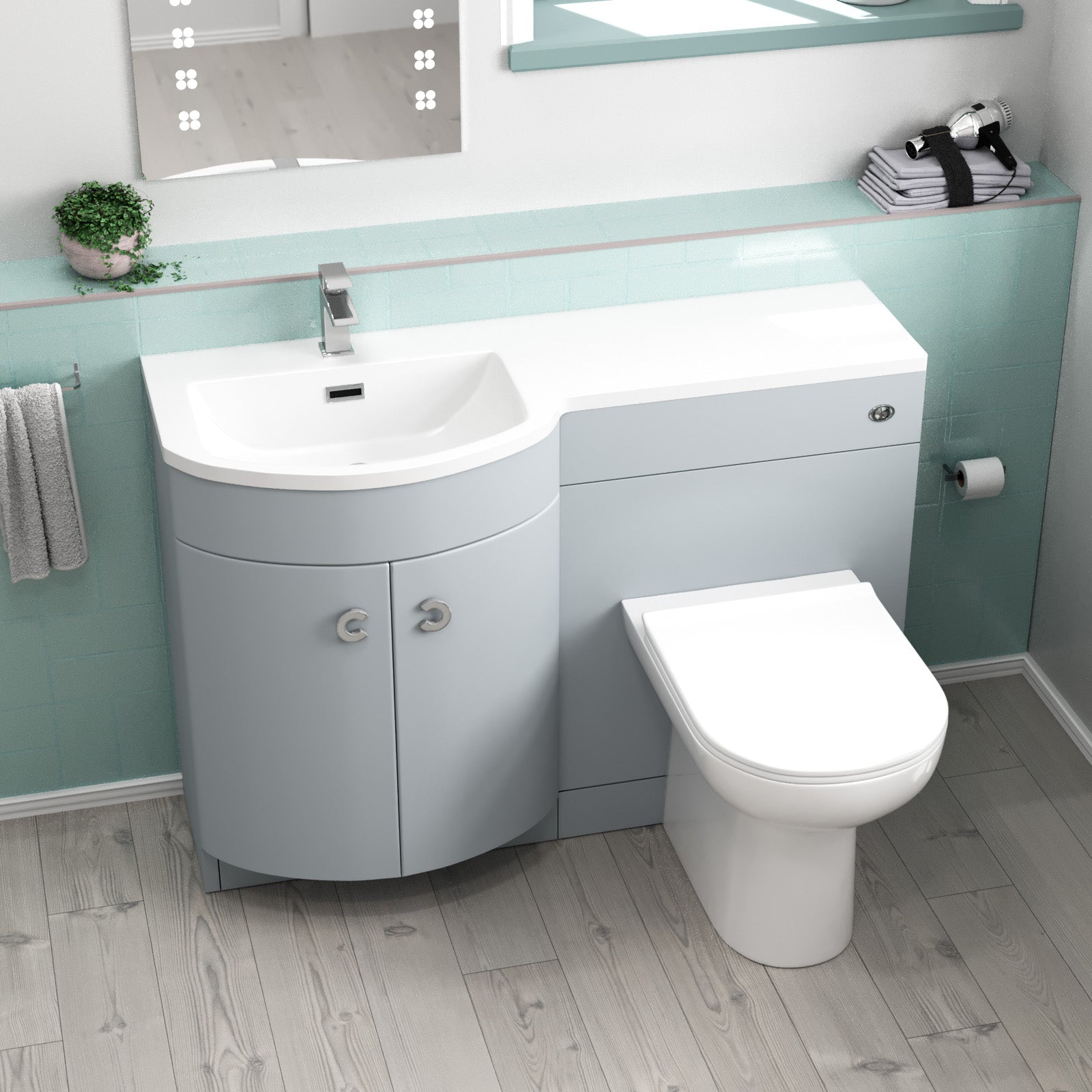 Dene Matte Grey 1100mm Left Hand Sink Combination Vanity Unit & BTW Toilet