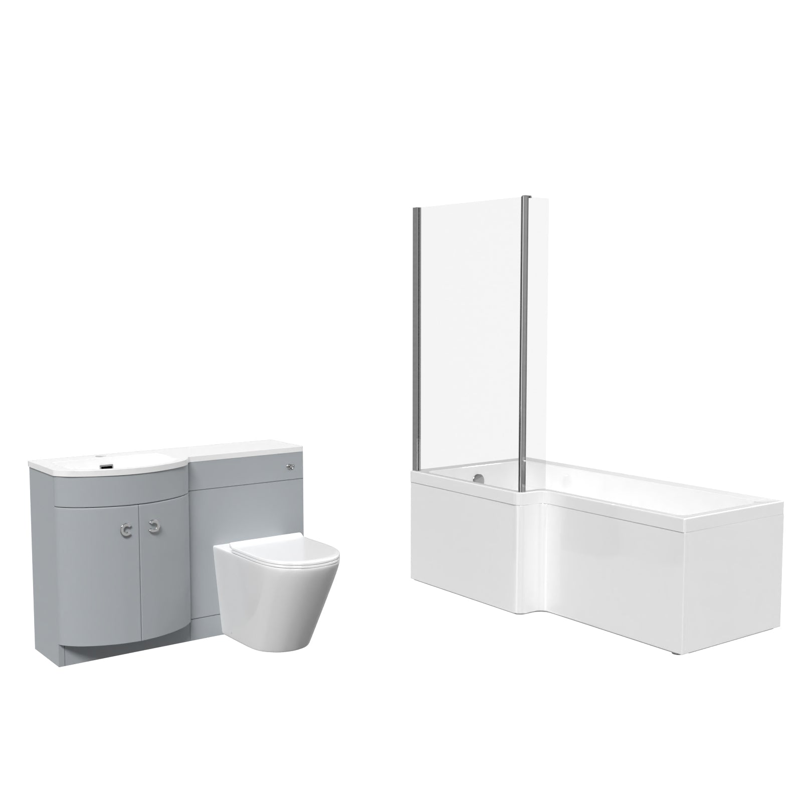 Dene L-Shaped LH Bath Matte Grey Basin Vanity Unit & Rimless BTW Toilet