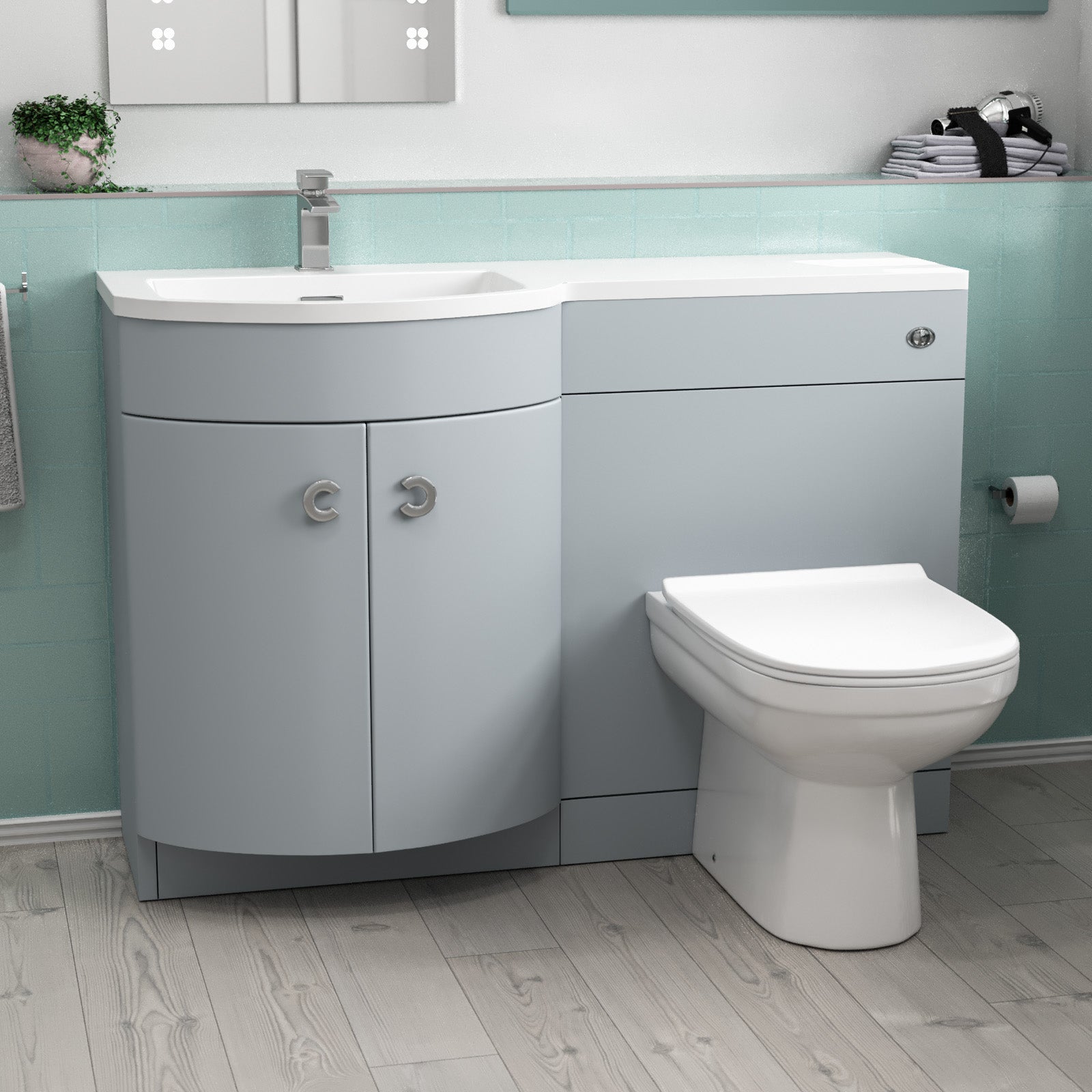 Dene 1100mm Matte Grey Left Hand Basin Vanity, WC Unit & Back to Wall Toilet