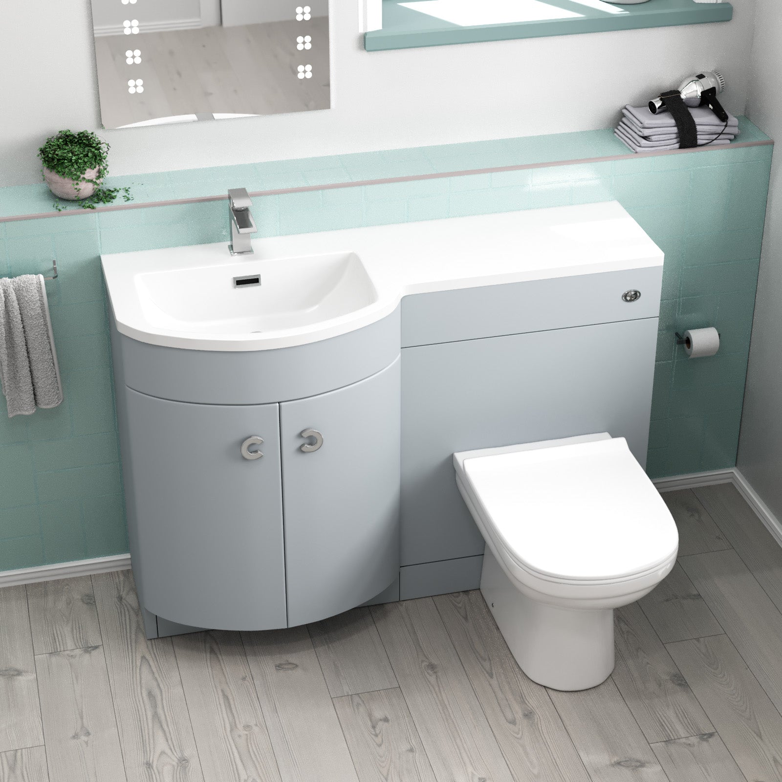 Dene 1100mm Matte Grey Left Hand Basin Vanity, WC Unit & Back to Wall Toilet