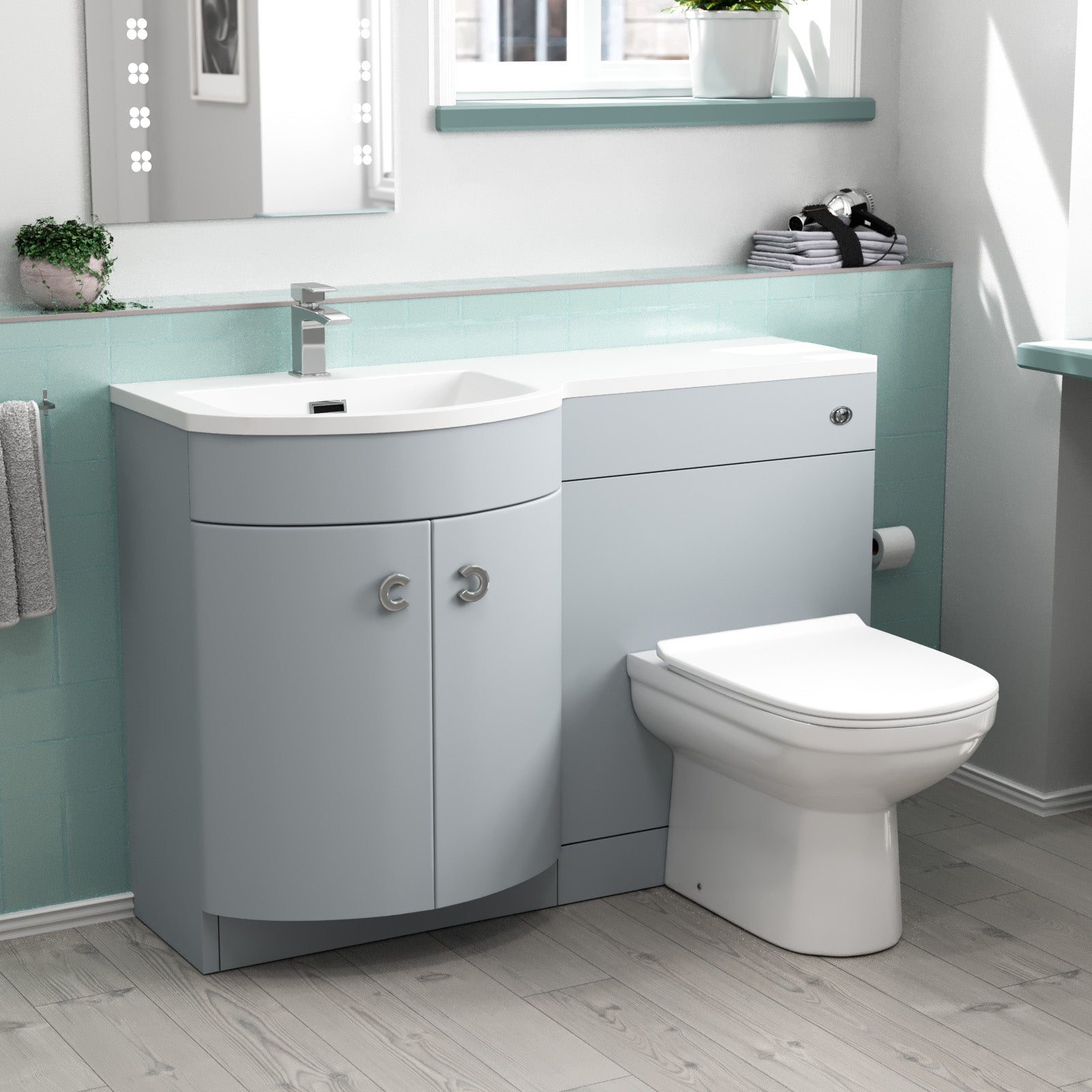 Dene 1100mm Matte Grey Left Hand Basin Vanity, WC Unit & Back to Wall Toilet