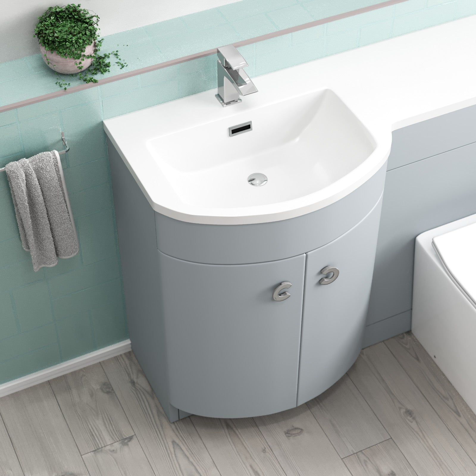 Dene Matte Grey 1100mm P-Shape Left Hand Basin Vanity WC Unit & BTW Toilet