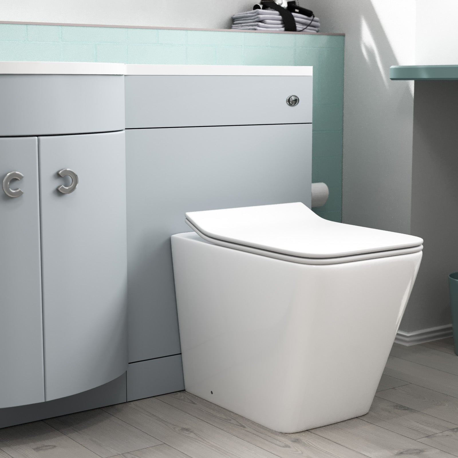 Dene Matte Grey 1100mm P-Shape Left Hand Basin Vanity WC Unit & BTW Toilet