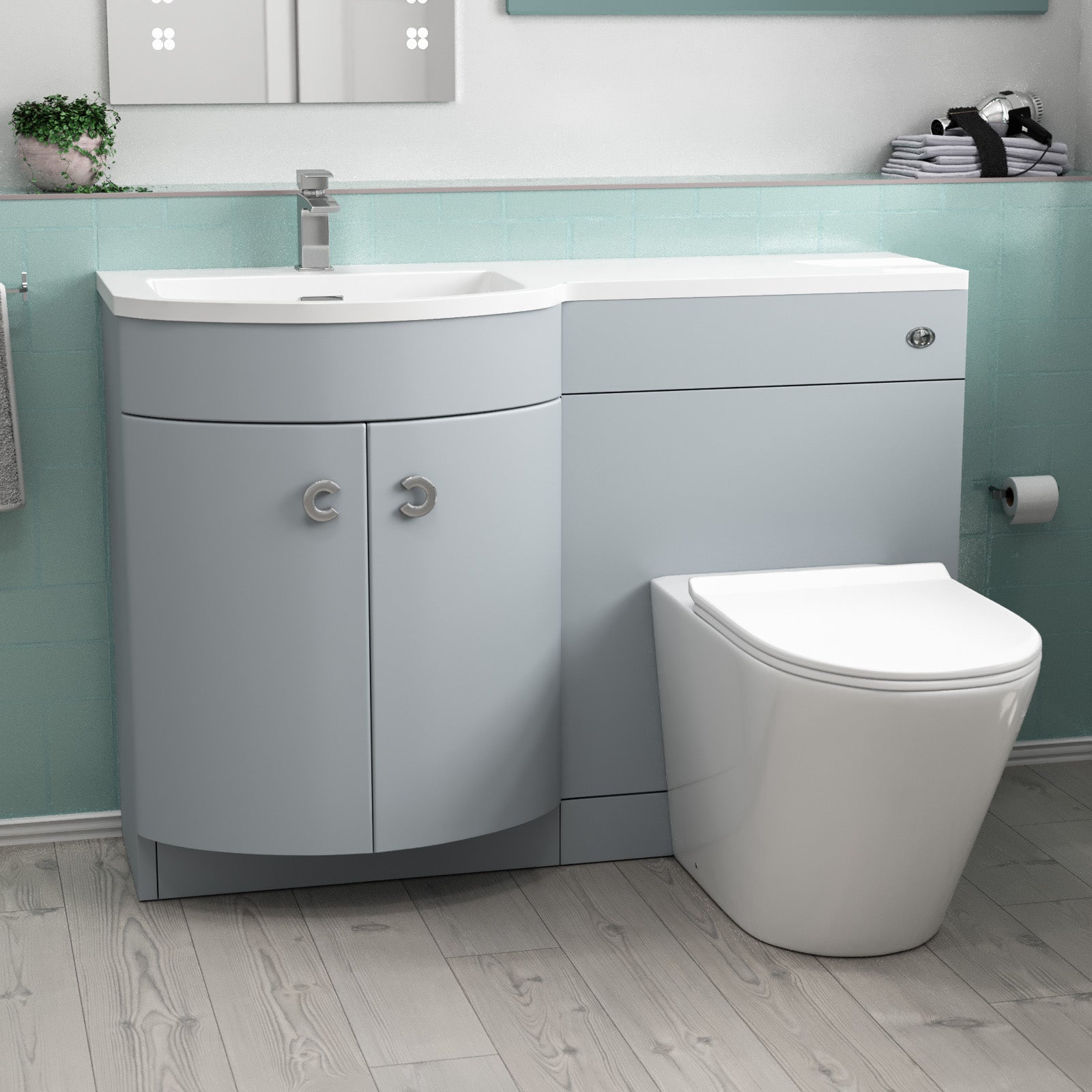 Dene 1100mm Left Hand Matte Grey Basin Vanity, WC Unit & Back to Wall Toilet