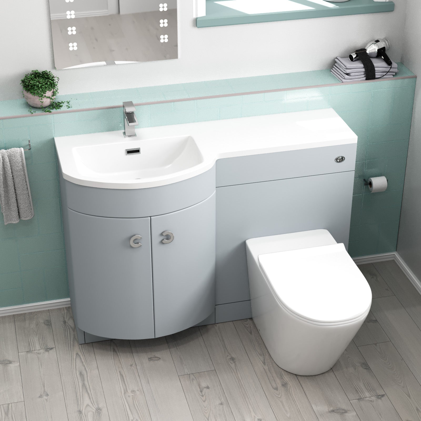 Dene 1100mm Left Hand Matte Grey Basin Vanity, WC Unit & Back to Wall Toilet