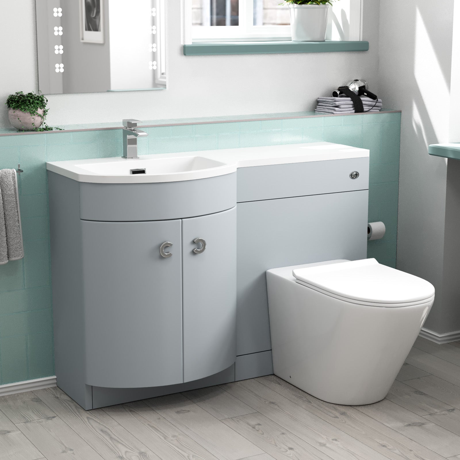 Dene 1100mm Left Hand Matte Grey Basin Vanity, WC Unit & Back to Wall Toilet