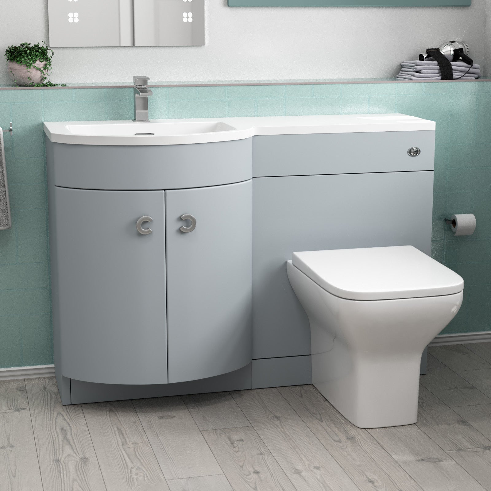 Dene Matte Grey 1100 mm LH Sink Vanity WC Unit & Back To Wall Toilet