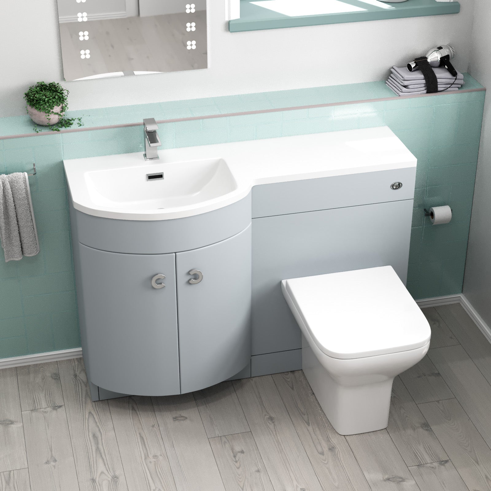 Dene Matte Grey 1100 mm LH Sink Vanity WC Unit & Back To Wall Toilet