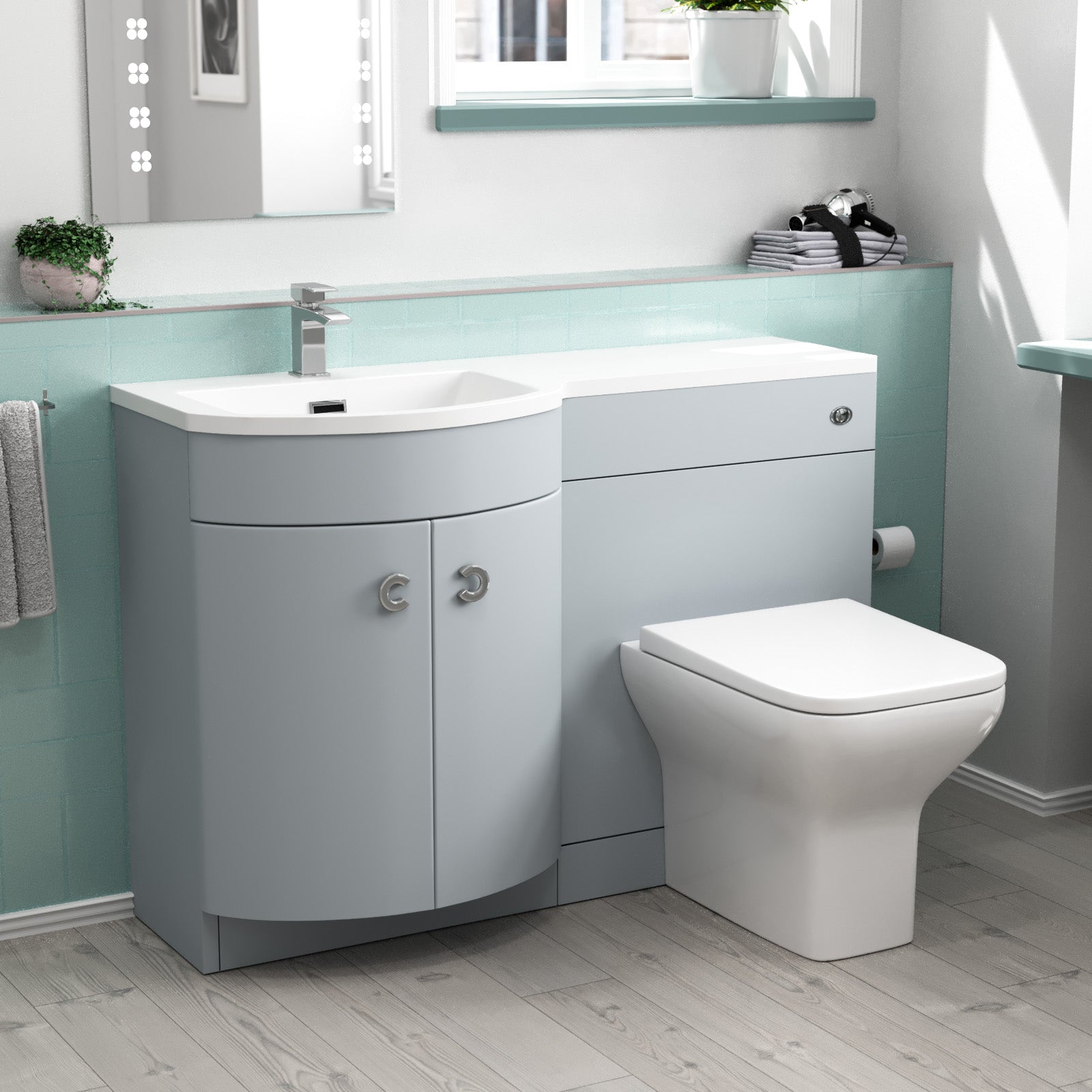 Dene Matte Grey 1100 mm LH Sink Vanity WC Unit & Back To Wall Toilet