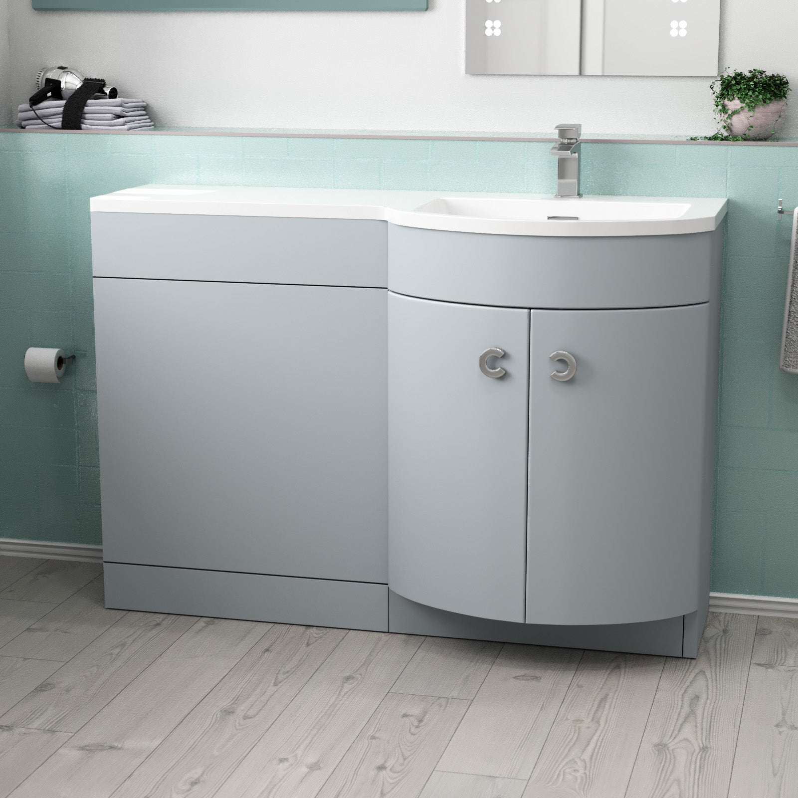 Dene 1100mm Matte Grey Right Hand Freestanding Basin Vanity & WC Unit
