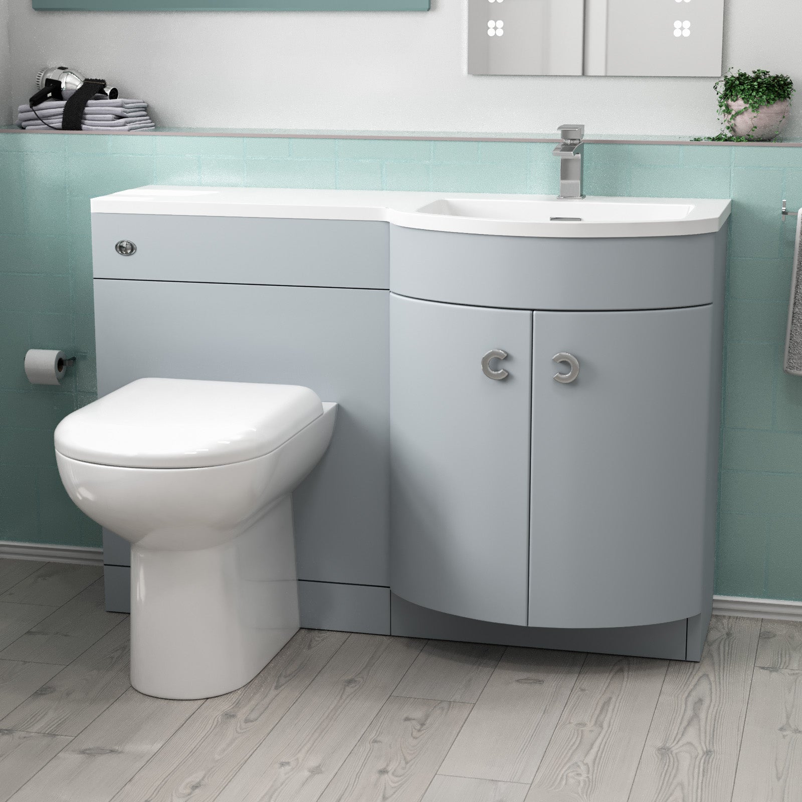 Dene Matte Grey 1100mm Right Hand Sink Combination Vanity Unit & BTW Toilet