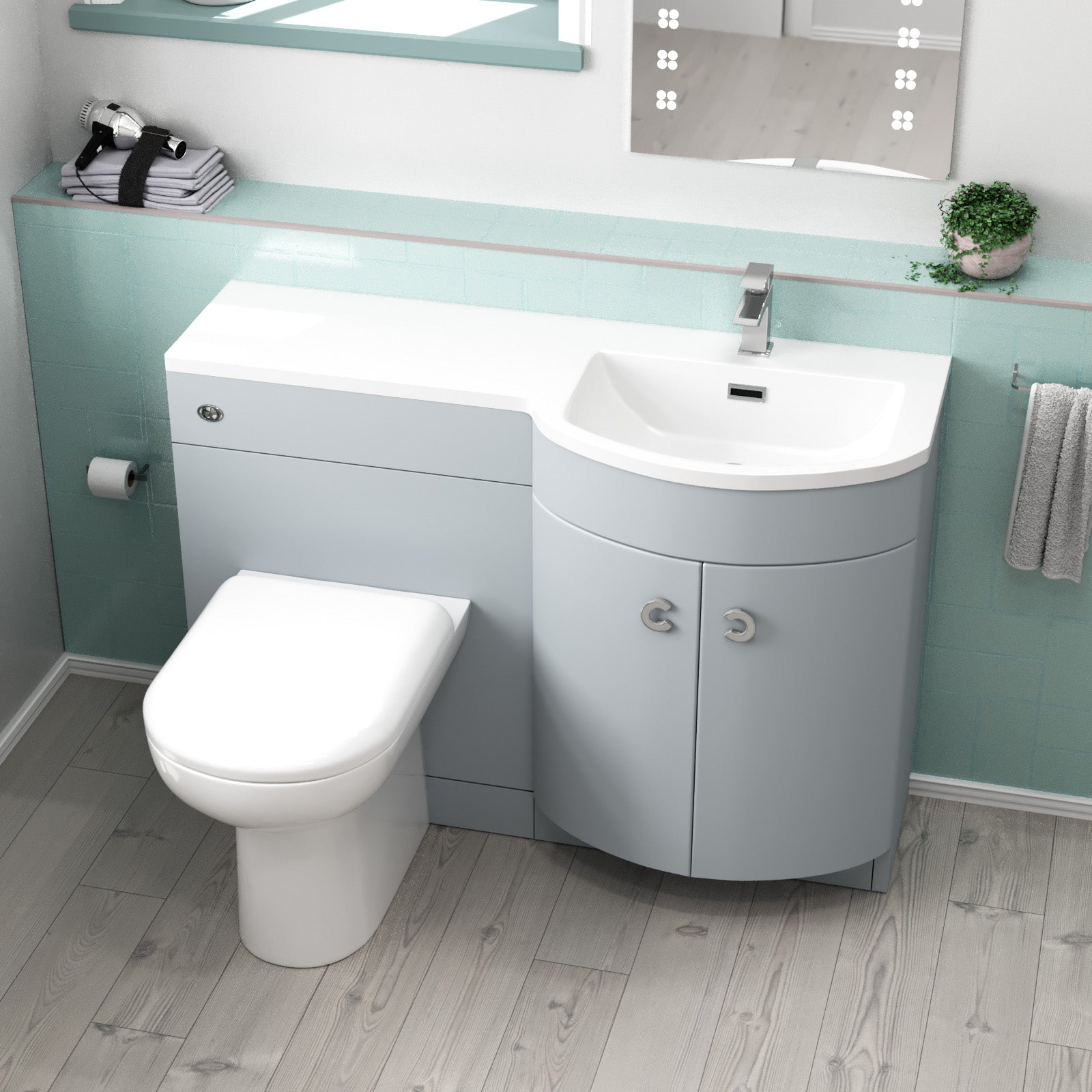 Dene Matte Grey 1100mm Right Hand Sink Combination Vanity Unit & BTW Toilet