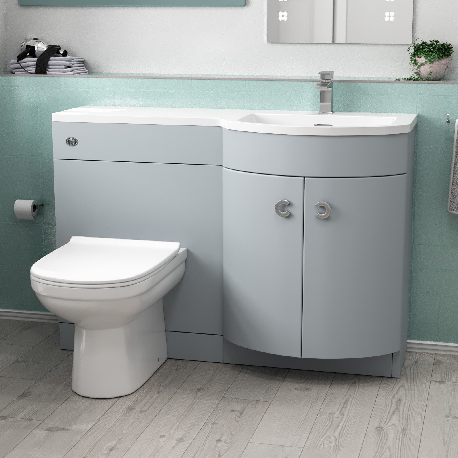 Dene 1100mm Matte Grey RH Basin Vanity, WC Unit & Back to Wall Toilet