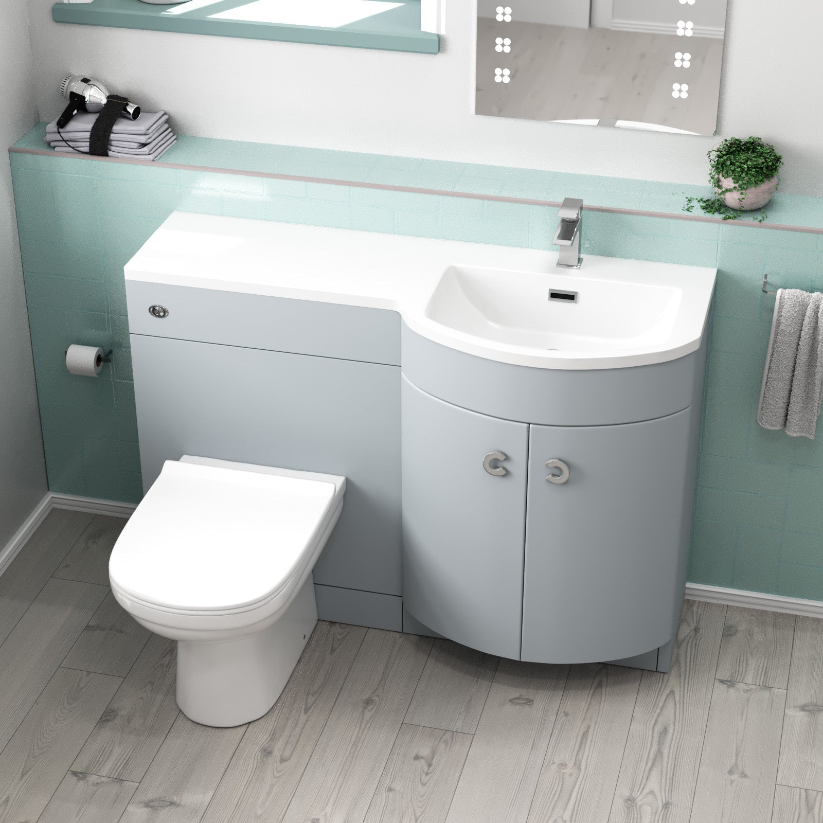 Dene 1100mm Matte Grey RH Basin Vanity, WC Unit & Back to Wall Toilet