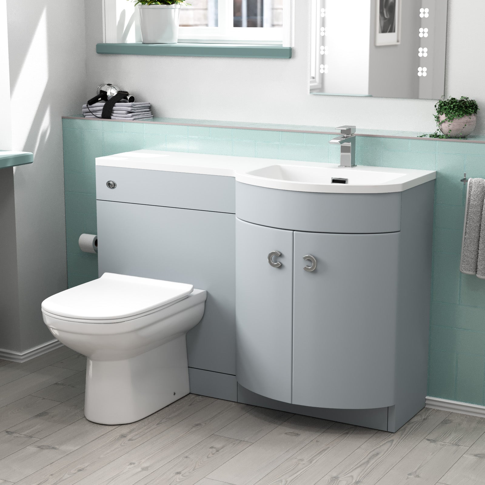 Dene 1100mm Matte Grey RH Basin Vanity, WC Unit & Back to Wall Toilet