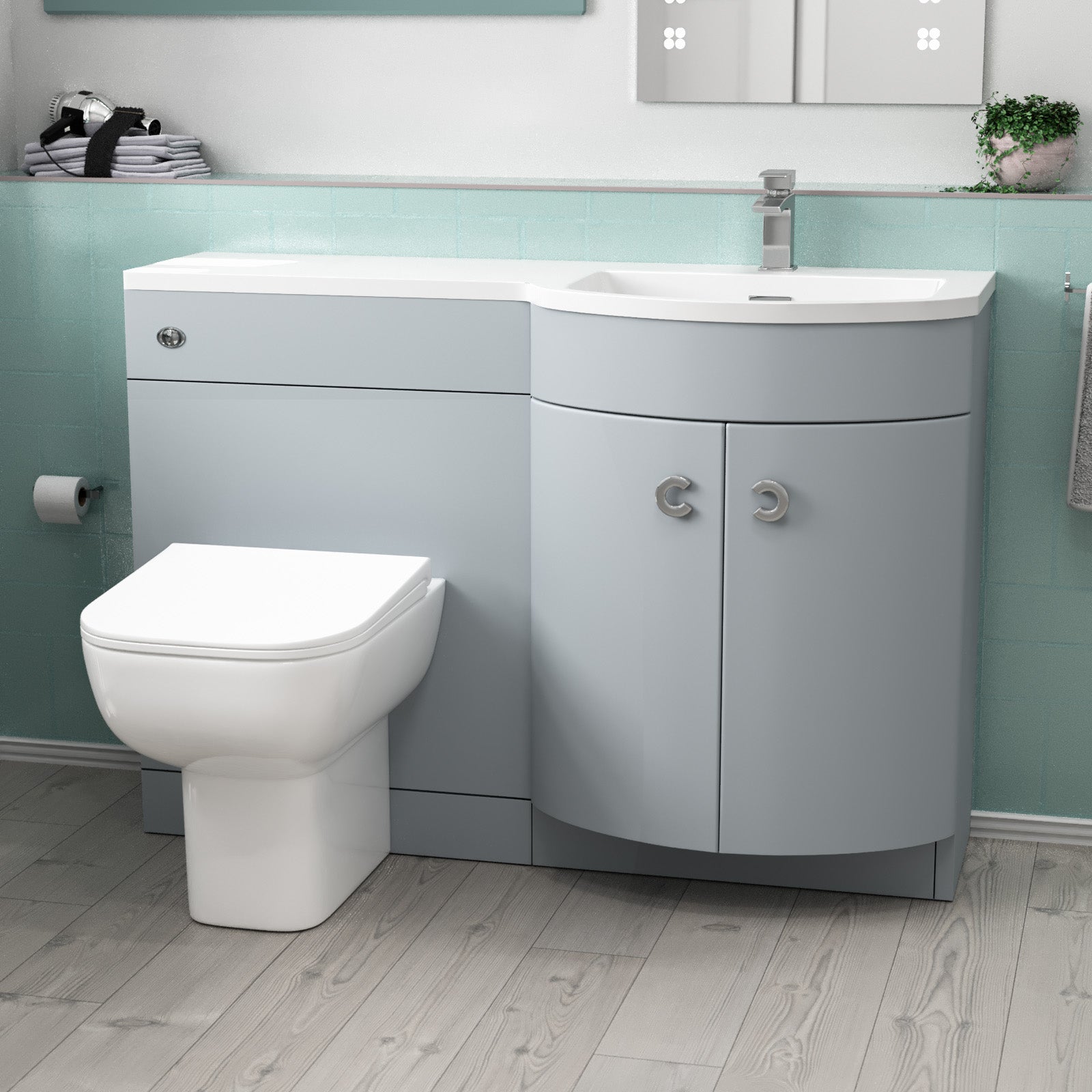 Dene Matte Grey 1100mm P Shaped RH Vanity Basin WC Unit & BTW Modern Toilet