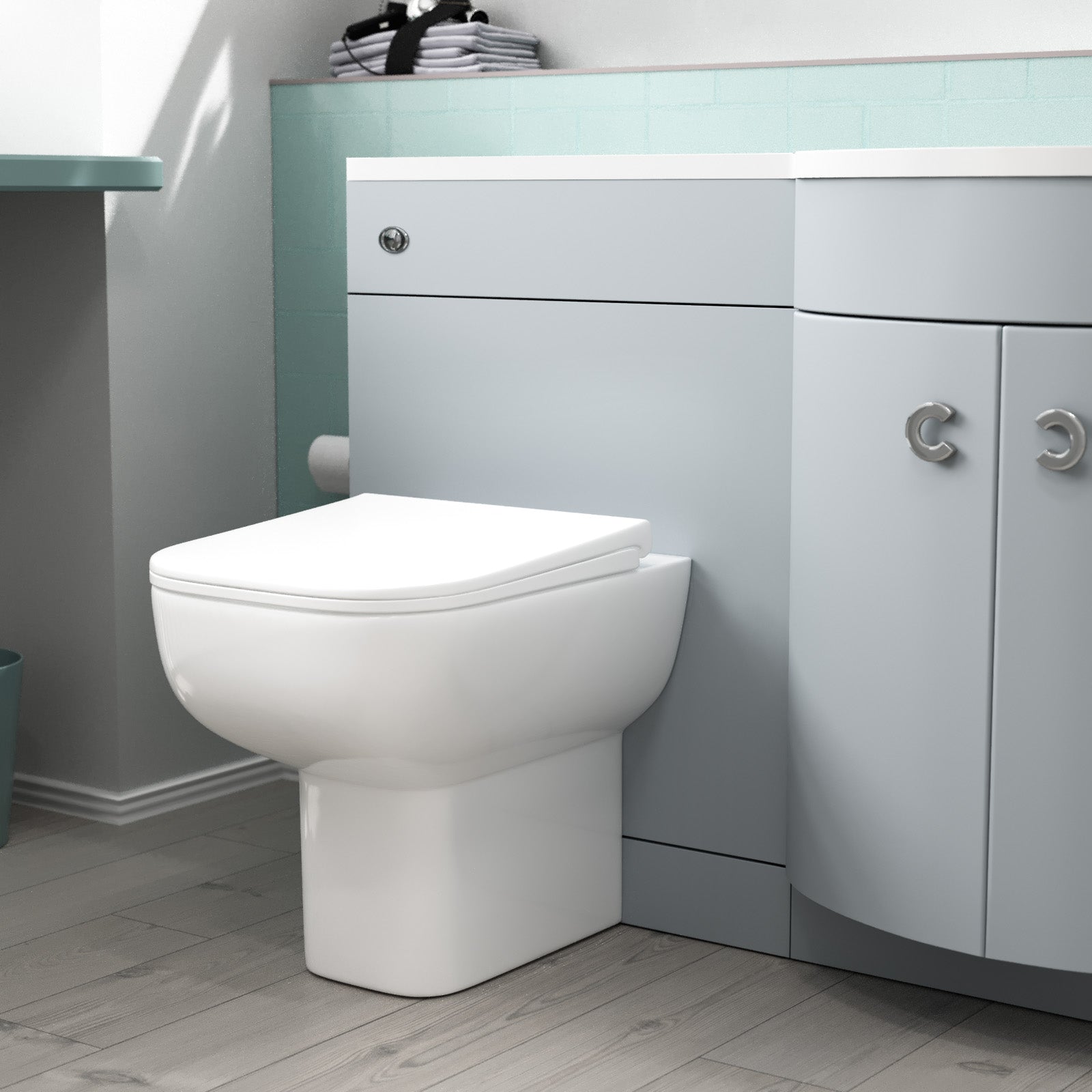 Dene 1100mm LH Matte Grey Basin Vanity, WC Unit & White Back to Wall Toilet