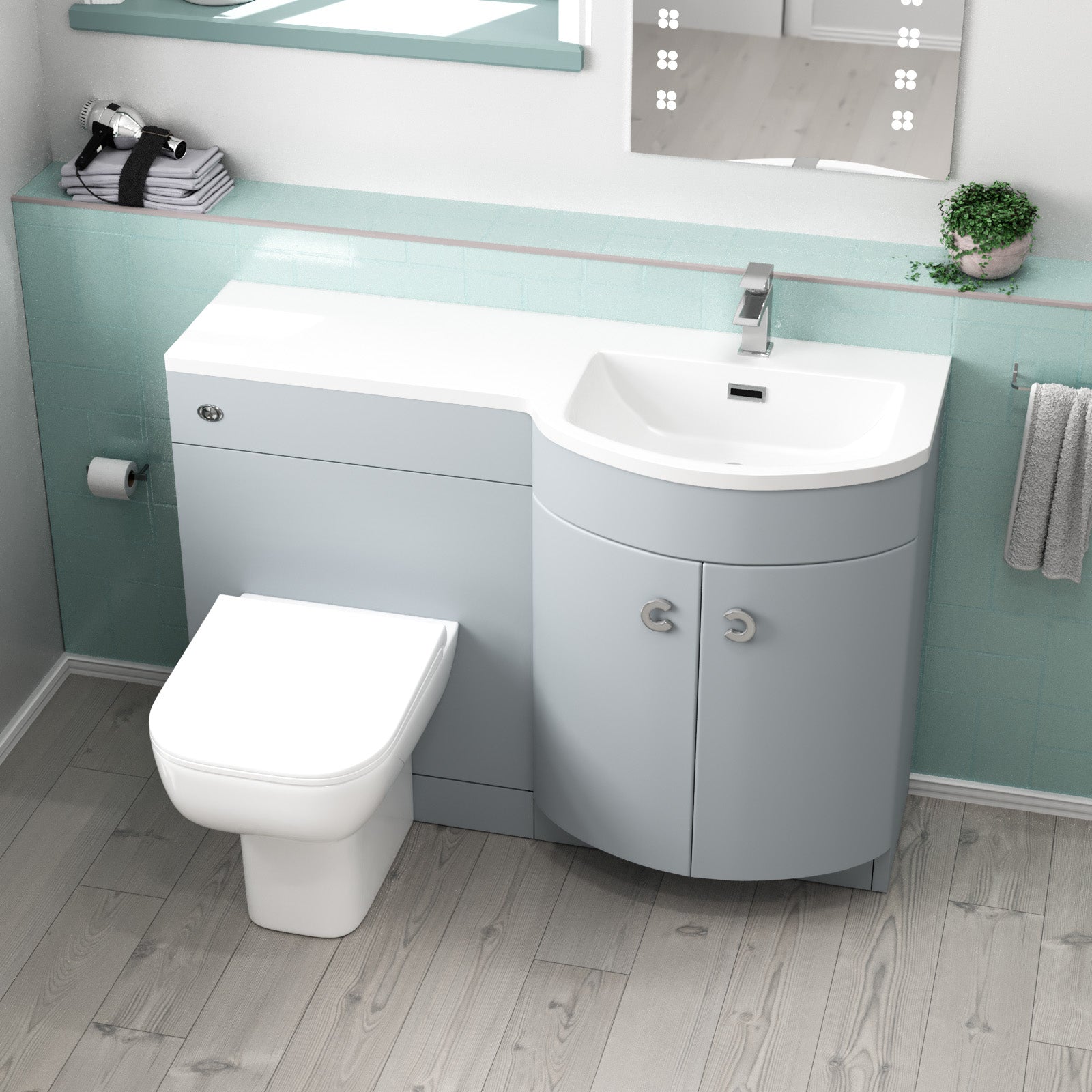 Dene 1100mm LH Matte Grey Basin Vanity, WC Unit & White Back to Wall Toilet