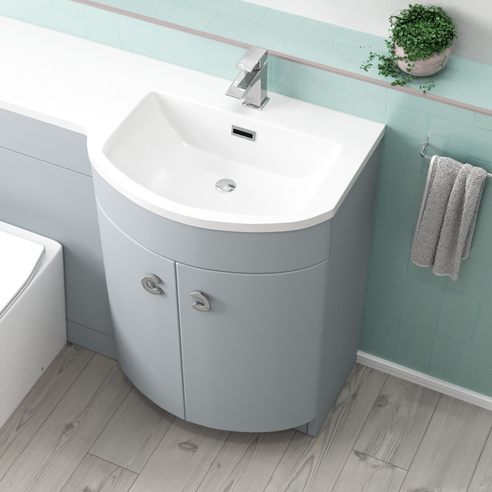 Dene Matte Grey 1100mm P-Shape Right Hand Basin Vanity WC Unit & BTW Toilet