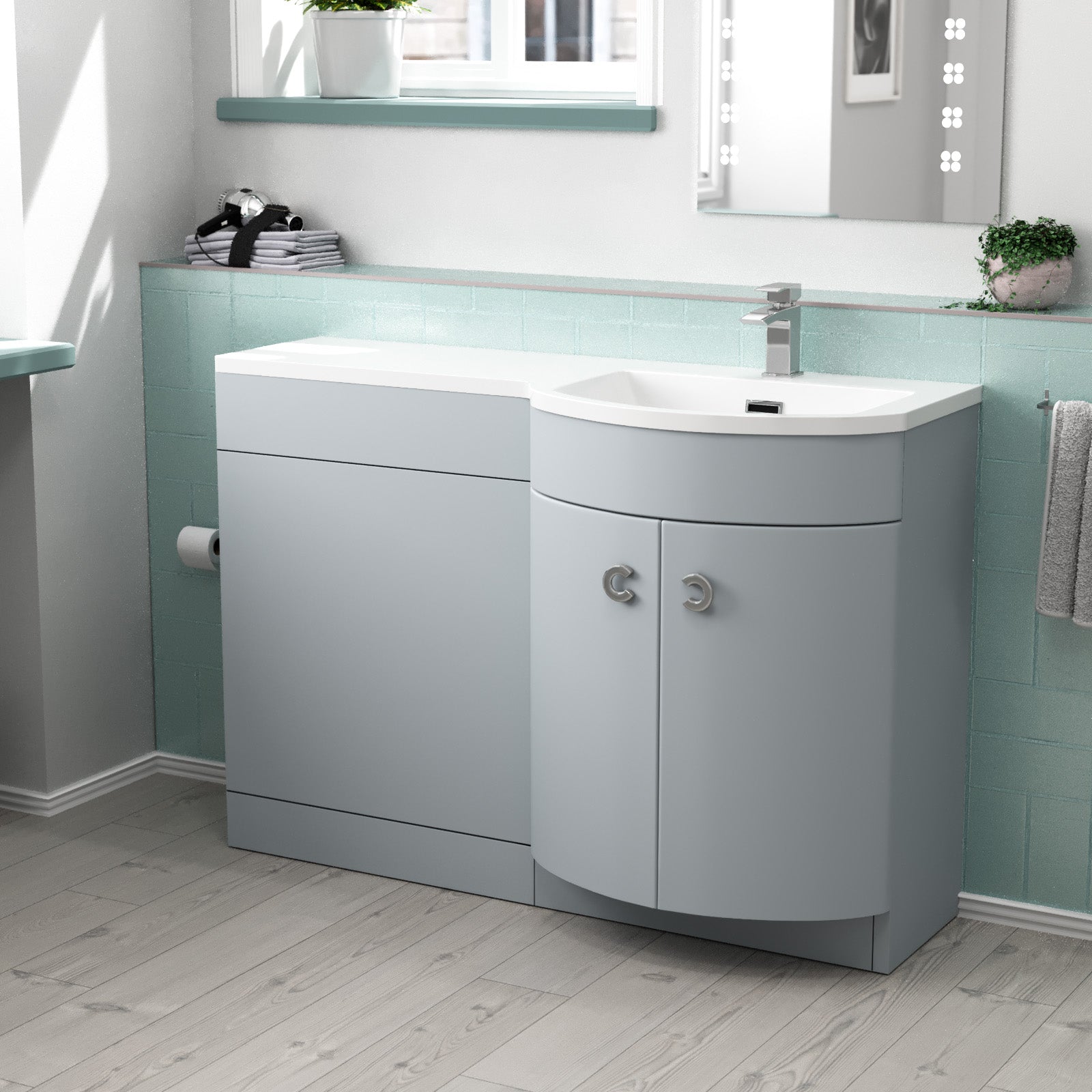 Dene 1100mm Matte Grey Right Hand Freestanding Basin Vanity & WC Unit