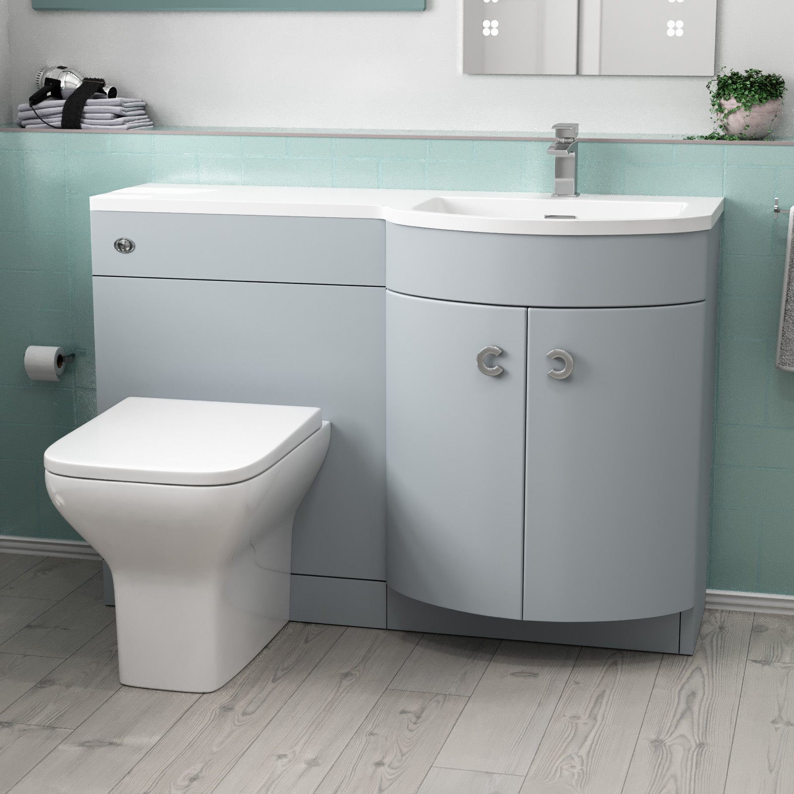 Dene Matte Grey 1100 mm RH Sink Vanity WC Unit & Back To Wall Toilet