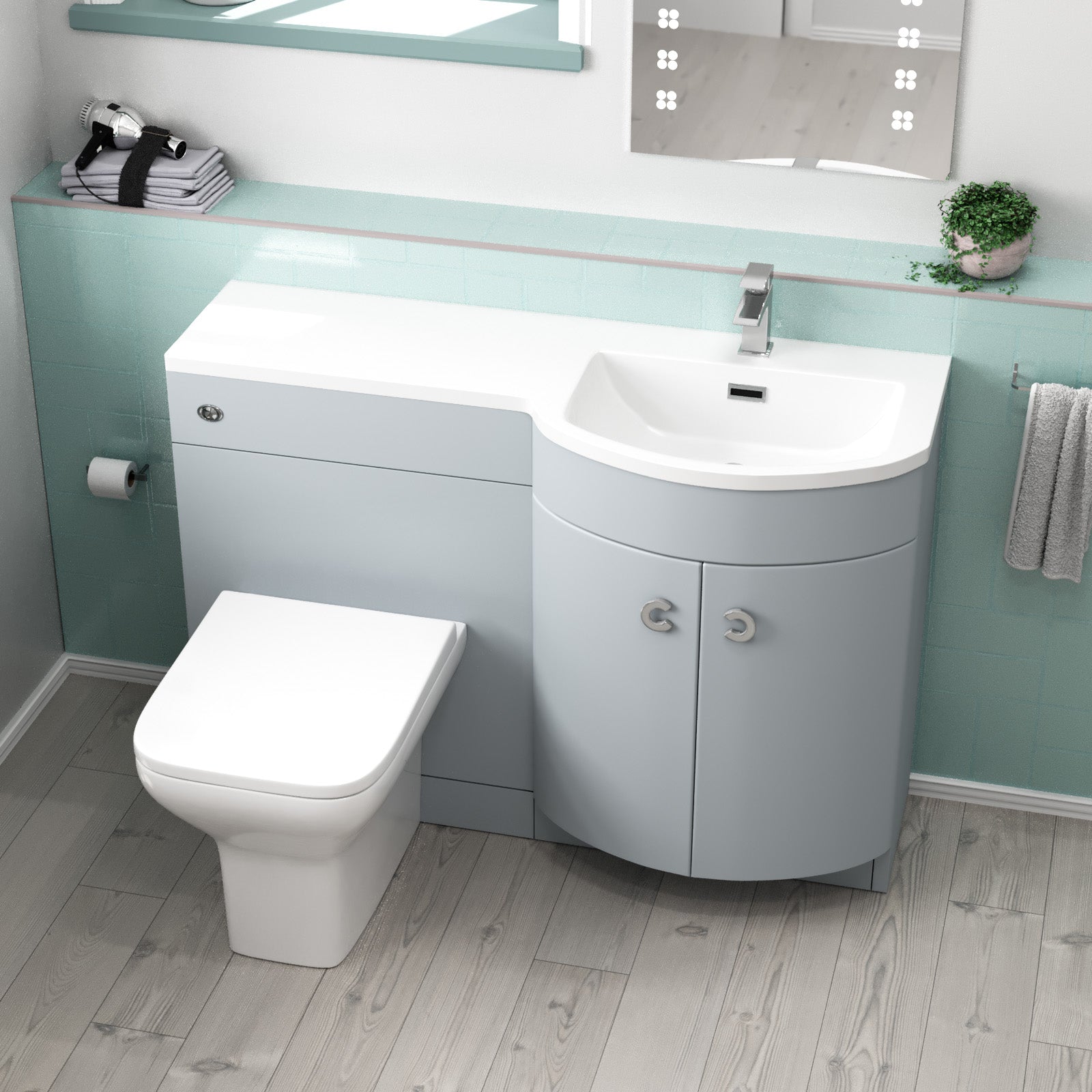 Dene Matte Grey 1100 mm RH Sink Vanity WC Unit & Back To Wall Toilet