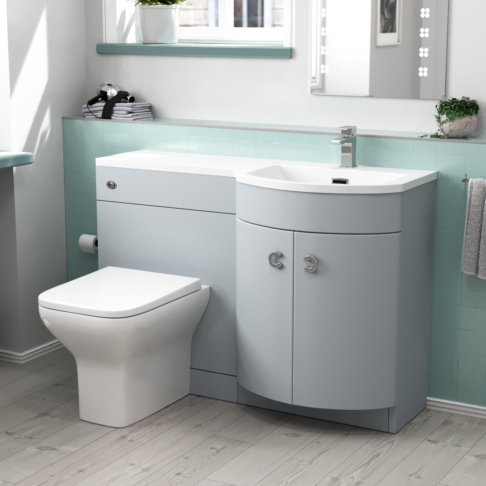 Dene Matte Grey 1100 mm RH Sink Vanity WC Unit & Back To Wall Toilet