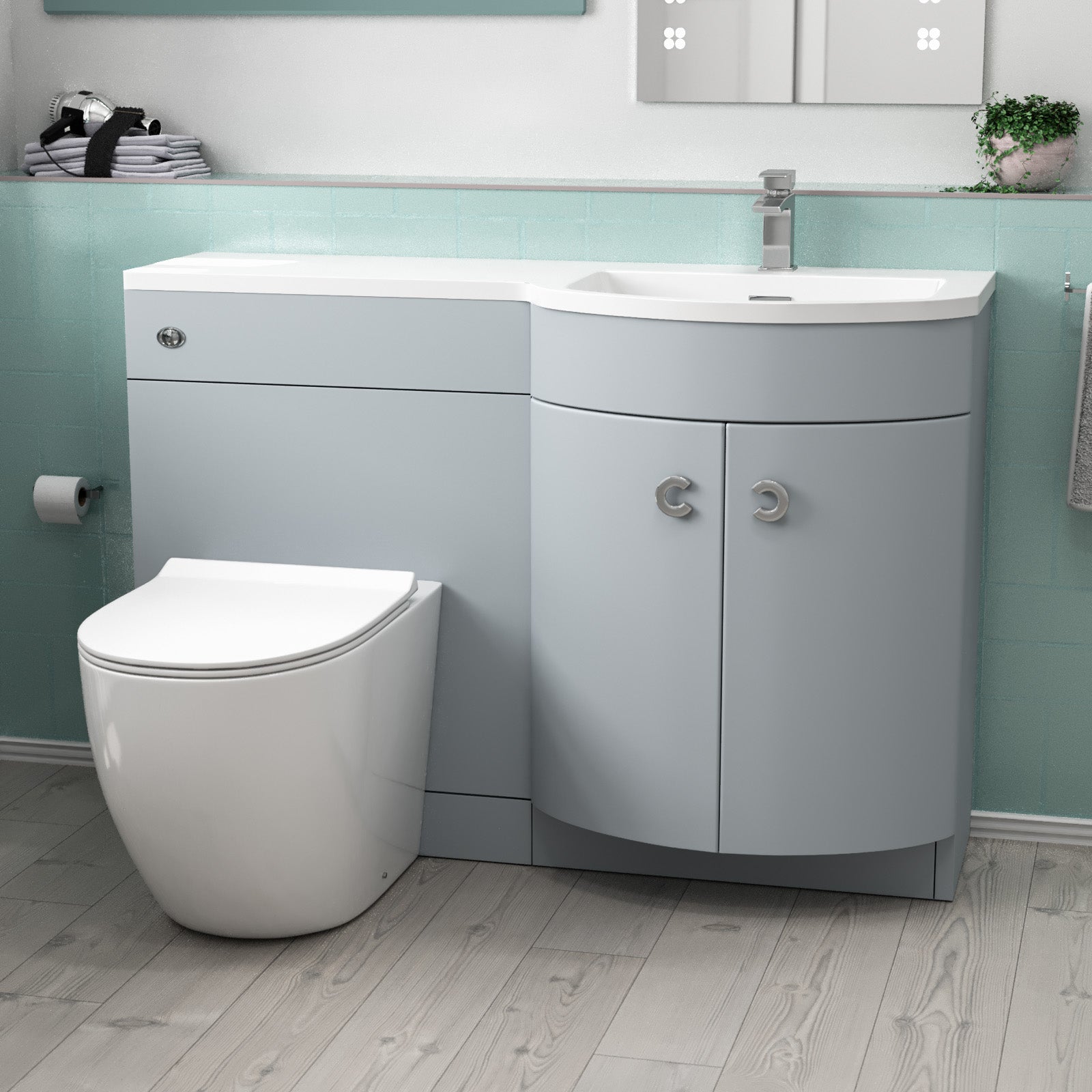 Dene Matte Grey 1100 mm RH Sink Vanity WC Unit & Rimless Toilet