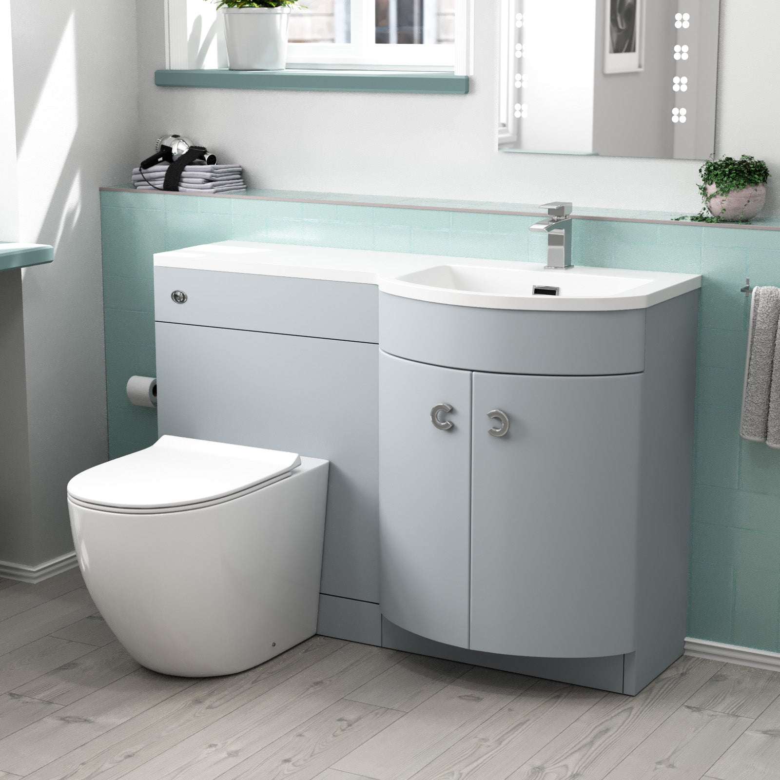 Dene Matte Grey 1100 mm RH Sink Vanity WC Unit & Rimless Toilet