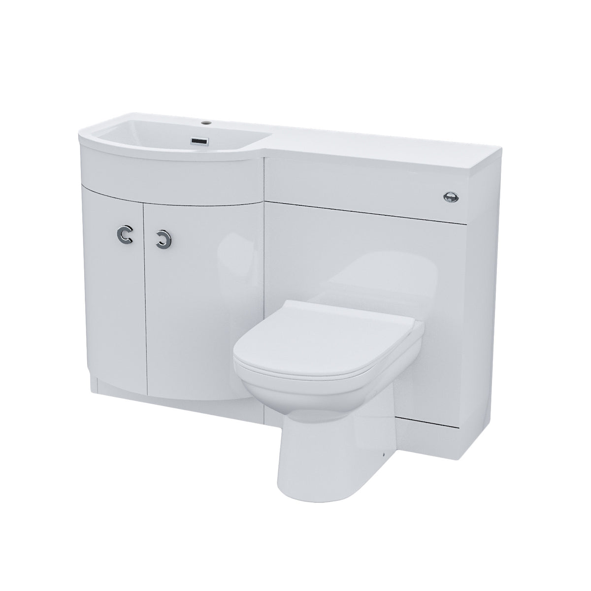 Dene White LH 1100mm Vanity Basin Unit White & Eslo Back to Wall Toilet