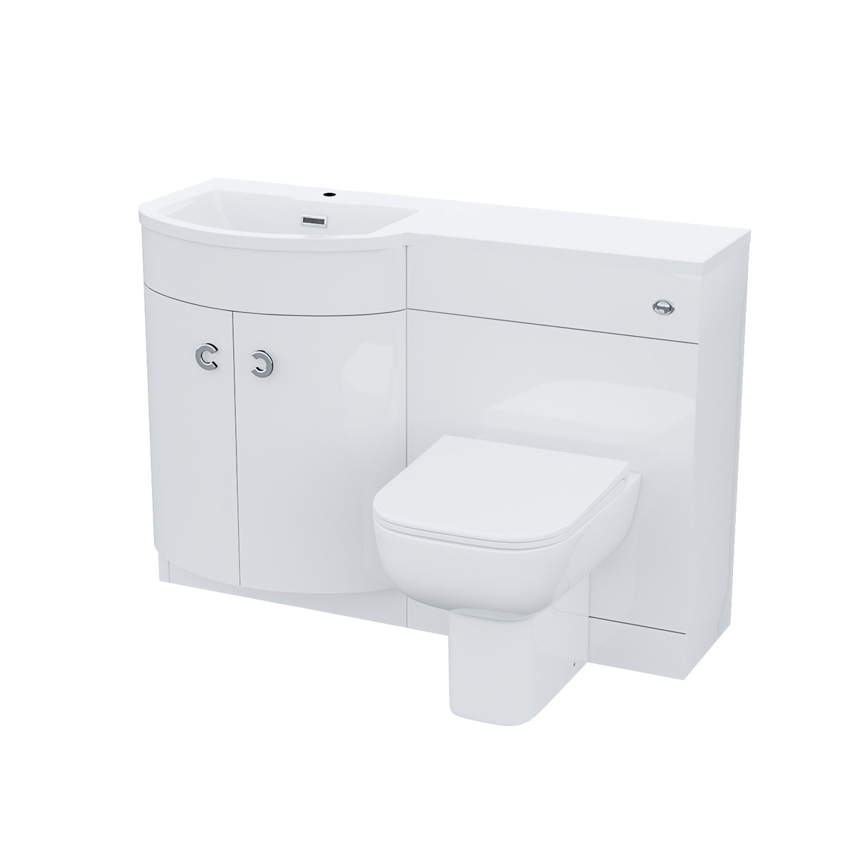 Dene 1100mm P Shaped LH White Vanity Basin Cabinet and Wc BTW Toilet Unit