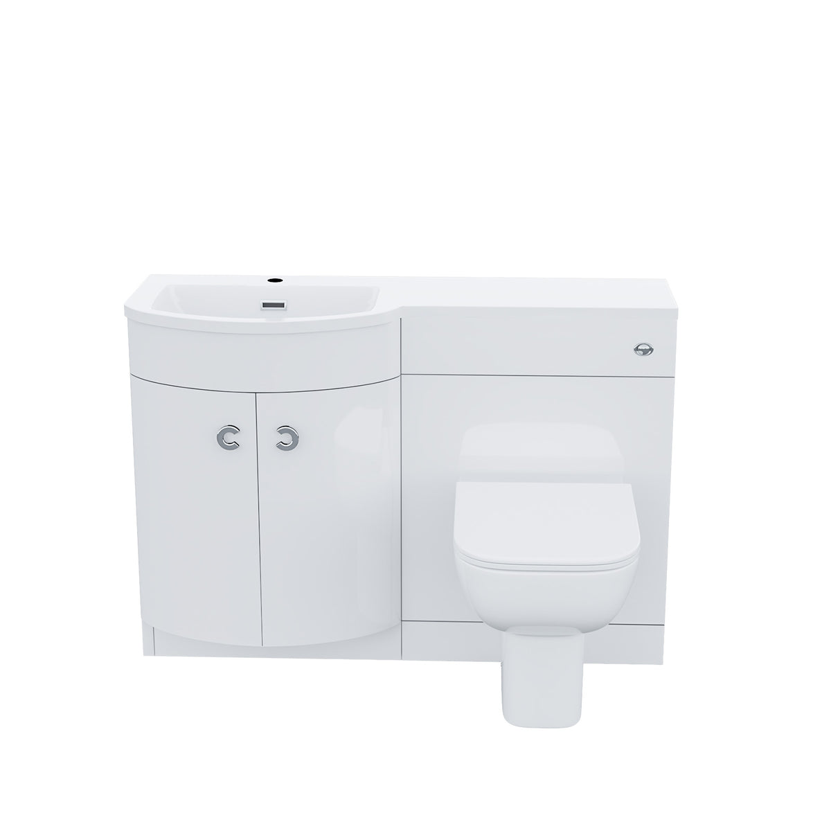 Dene 1100mm P Shaped LH White Vanity Basin Cabinet and Wc BTW Toilet Unit