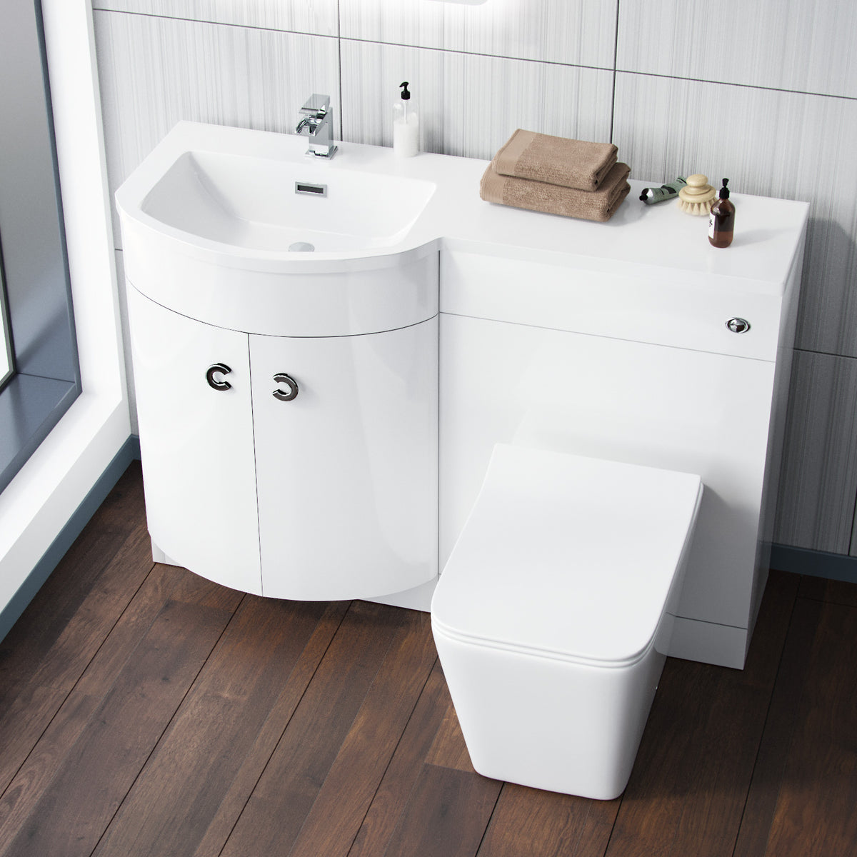 Dene White 1100mm LH Vanity Unit and WC Toilet Cabinet Furniture