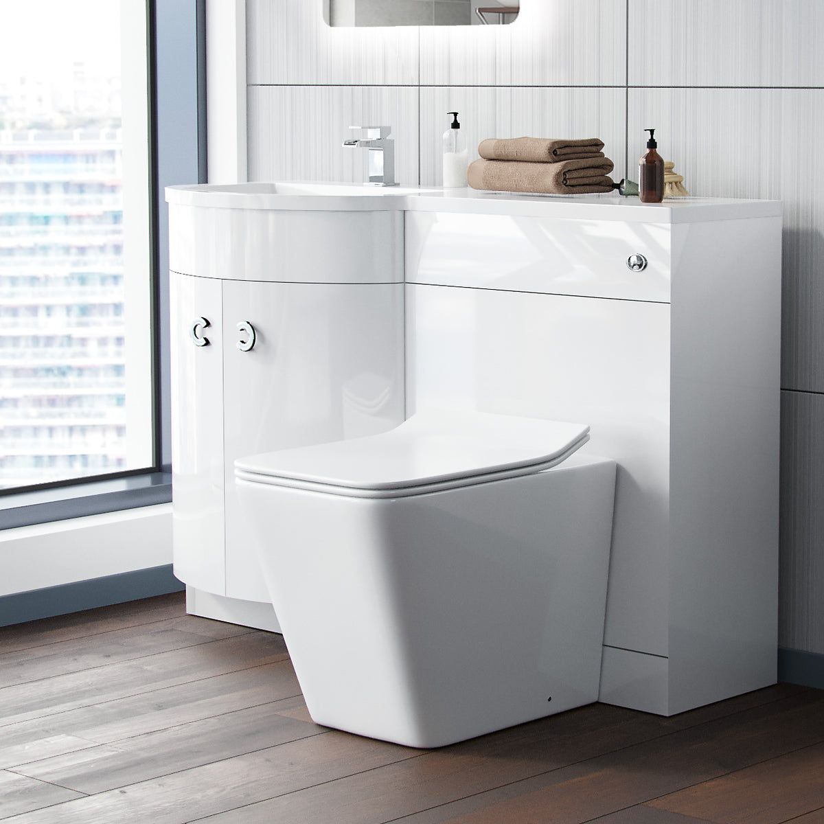 Dene White 1100mm LH Vanity Unit and WC Toilet Cabinet Furniture