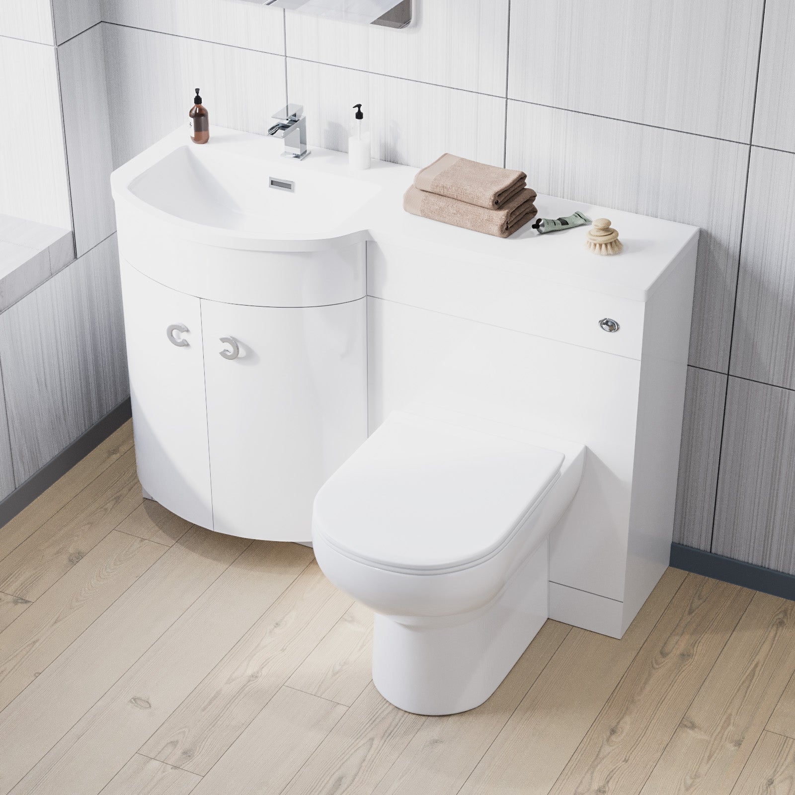 Bathroom setup with a white toilet and vanity unit