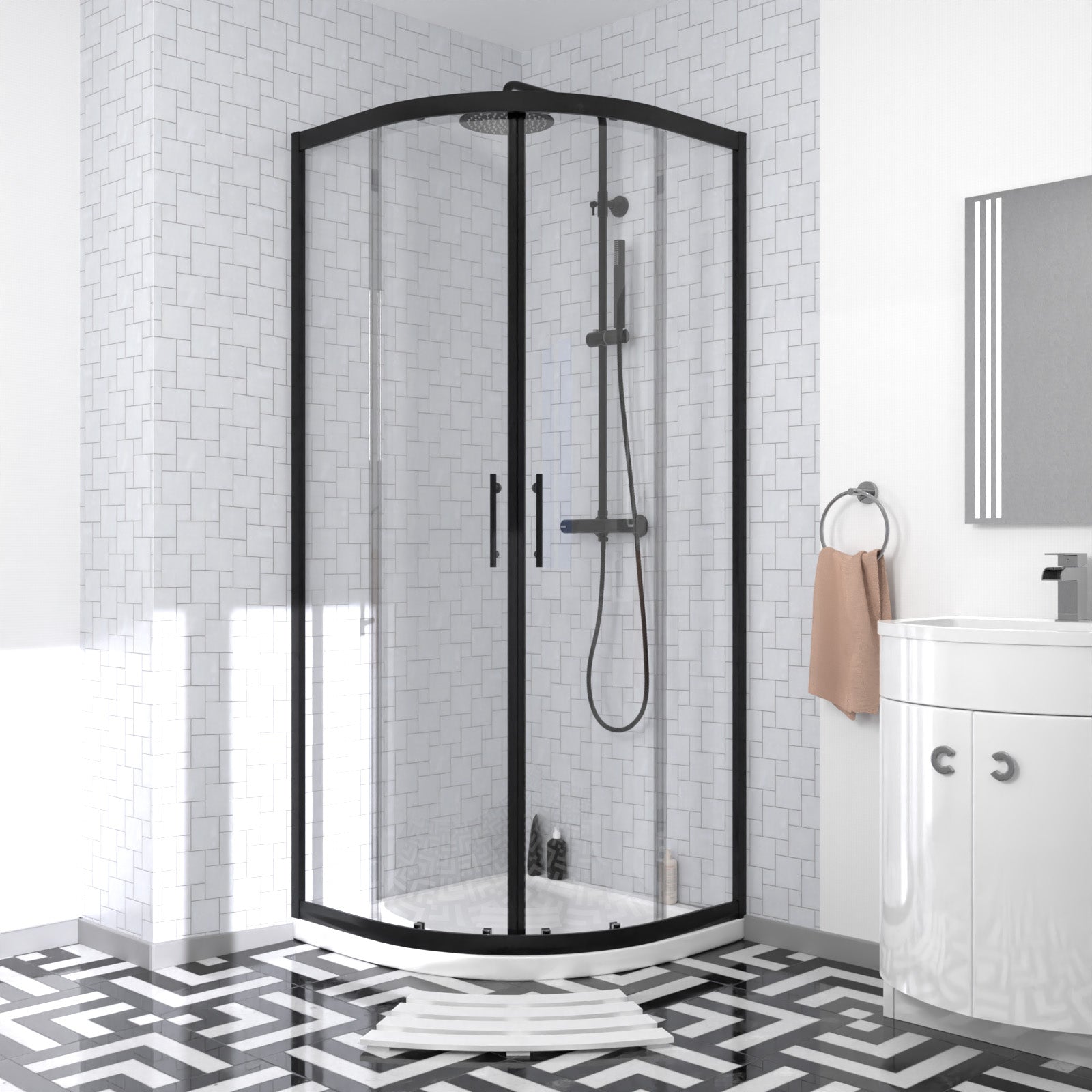 Elton Matte Black Quadrant 800mm Shower Enclosure & Left Hand Vanity Combination Unit