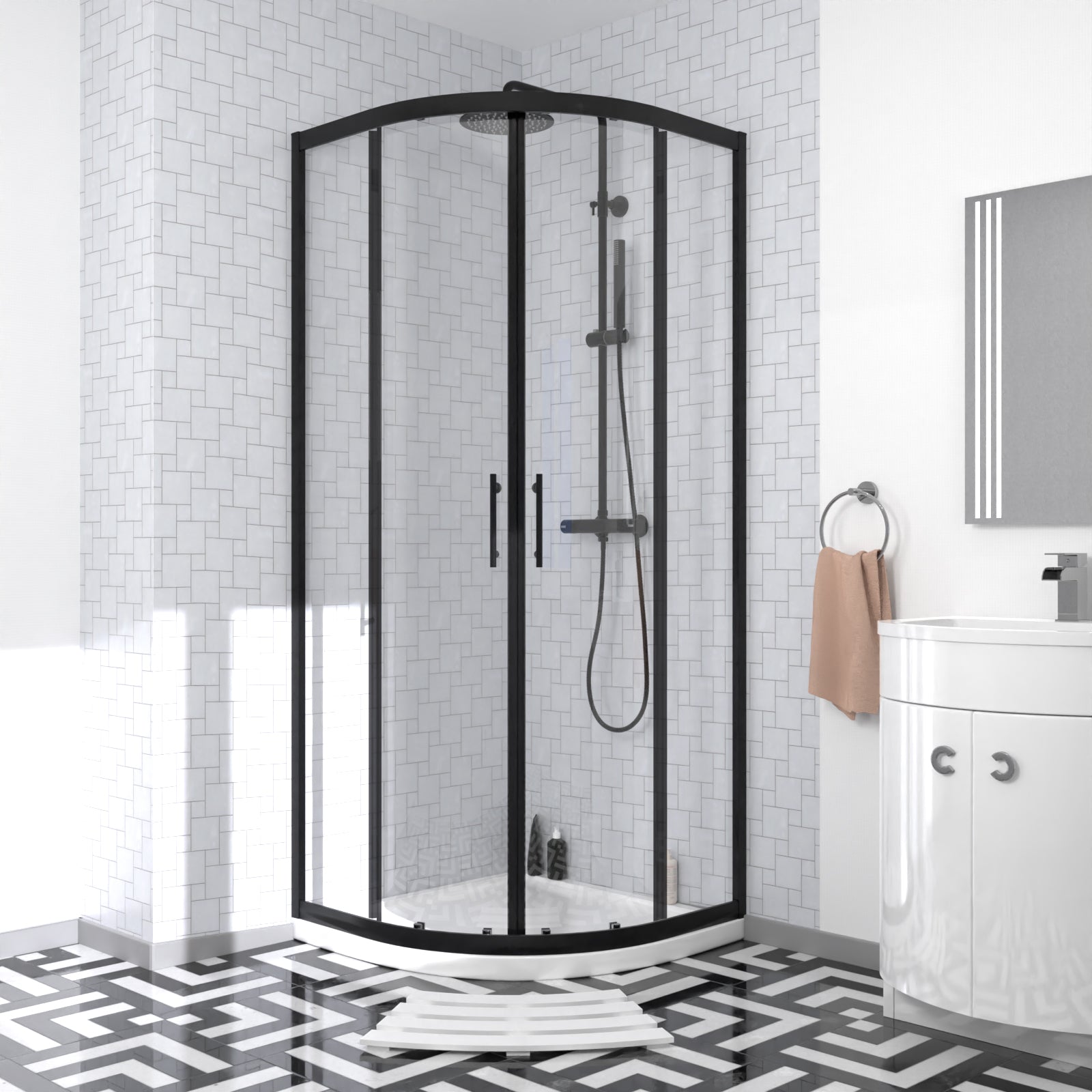 Elton Matte Black Quadrant 800mm Shower Enclosure & Left Hand Vanity Combination Unit