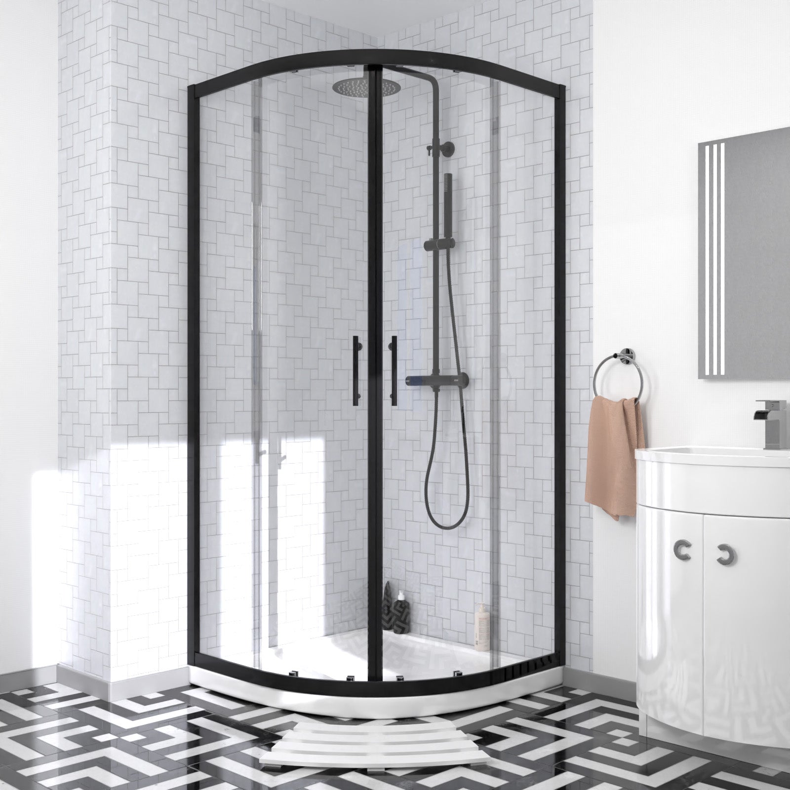 Elton Matte Black Quadrant 900mm Shower Enclosure & Left Hand Vanity Combination Unit