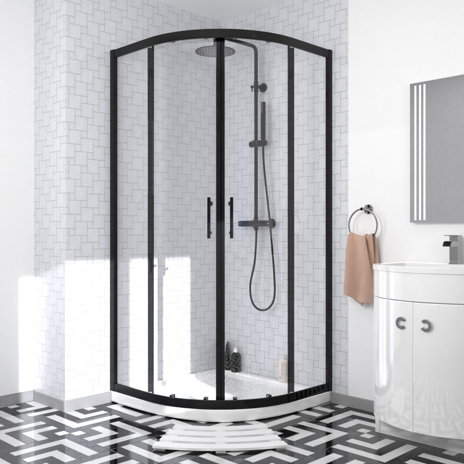 Elton Matte Black Quadrant 900mm Shower Enclosure & Left Hand Vanity Combination Unit