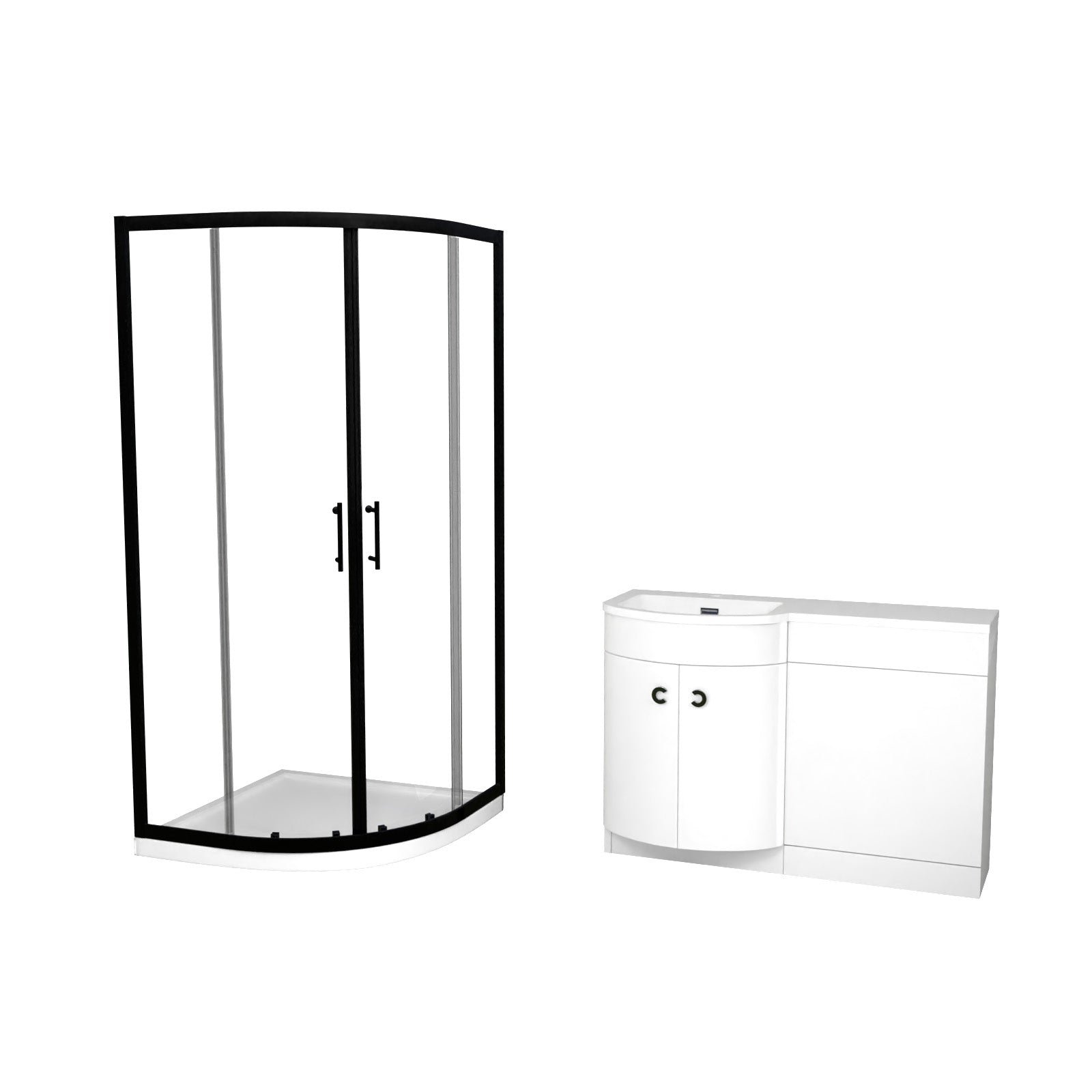 Elton Matte Black Quadrant 900mm Shower Enclosure & Left Hand Vanity Combination Unit