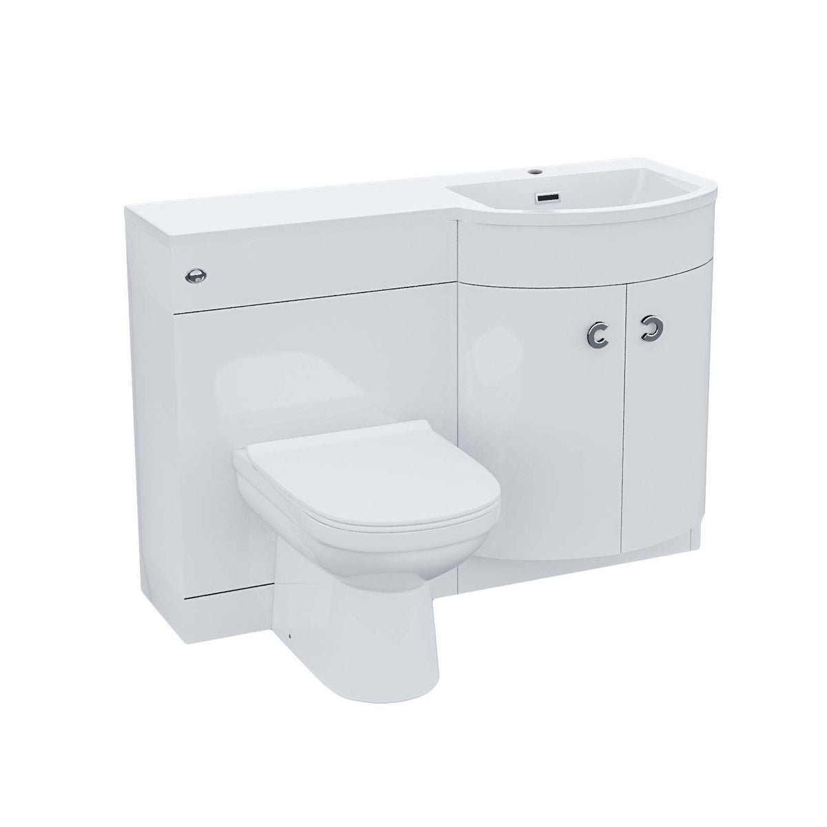 White 1100mm P-Shaped Vanity Unit RH Sink and Toilet Bathroom Furniture