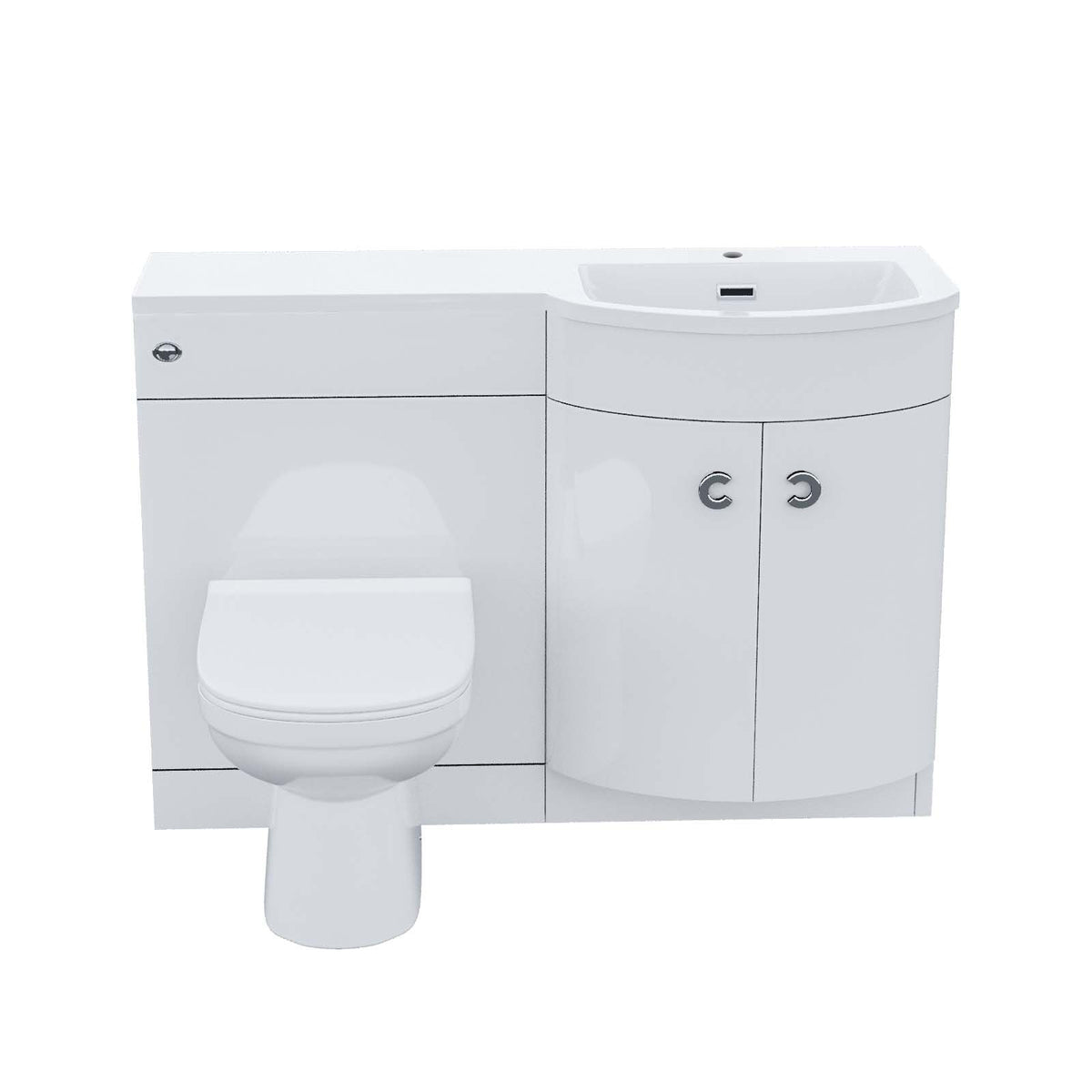 White 1100mm P-Shaped Vanity Unit RH Sink and Toilet Bathroom Furniture