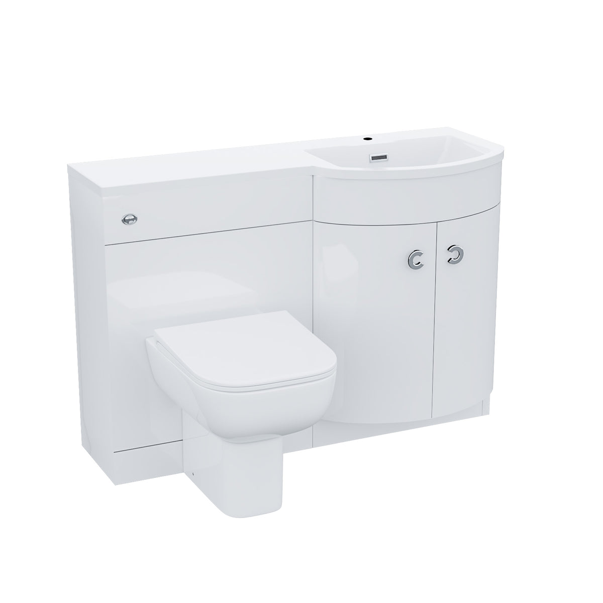 Dene 1100mm P Shaped RH White Vanity Basin Cabinet and Wc BTW Toilet Unit