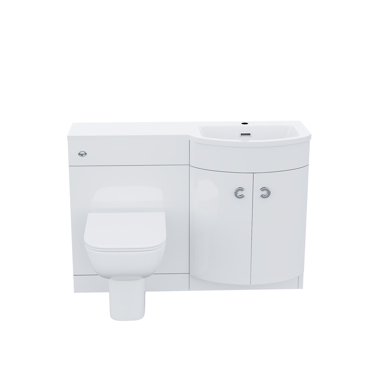 Dene 1100mm P Shaped RH White Vanity Basin Cabinet and Wc BTW Toilet Unit